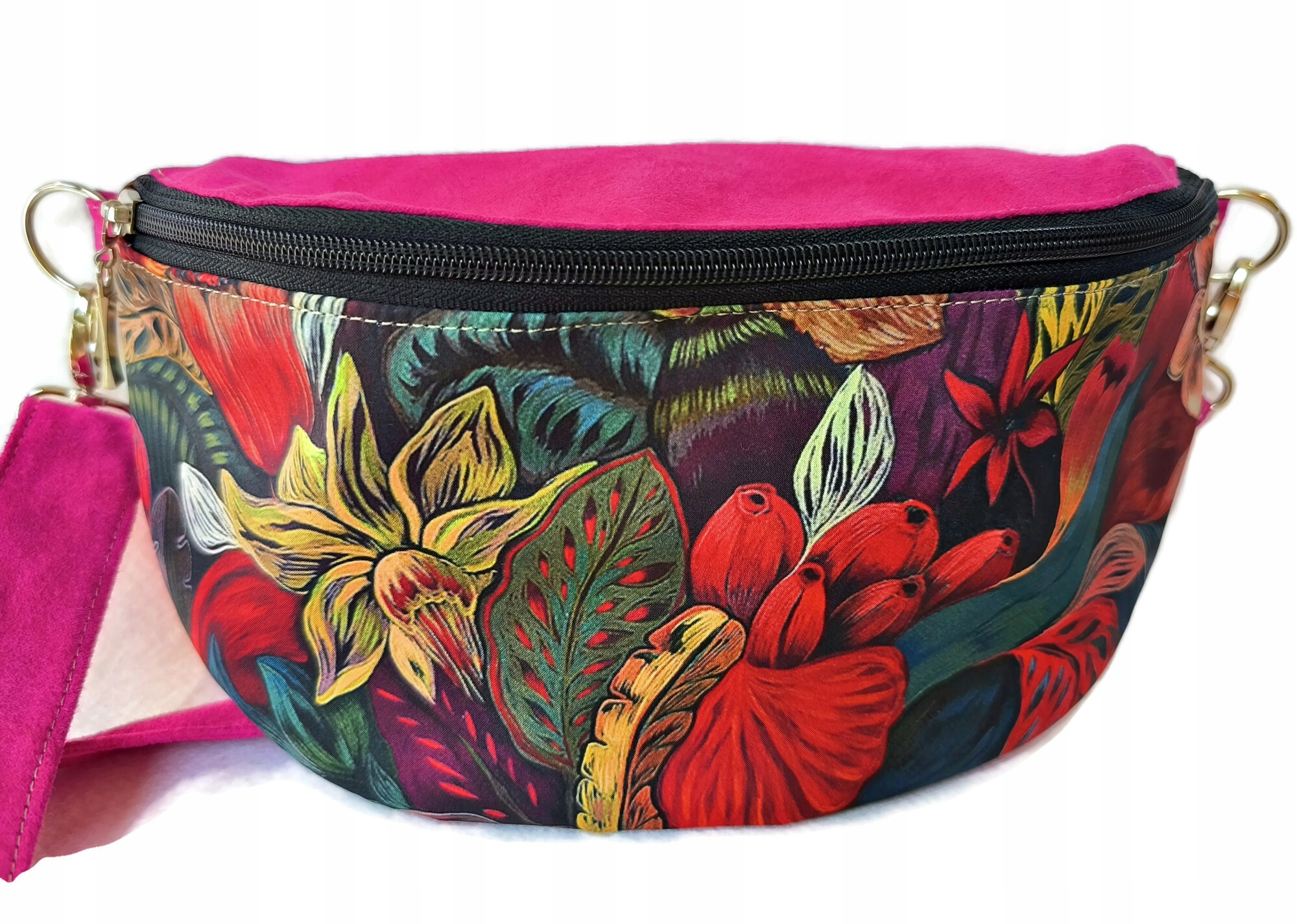 Nerka na ramię różowa fuksja kwiatkami kwiaty kolor