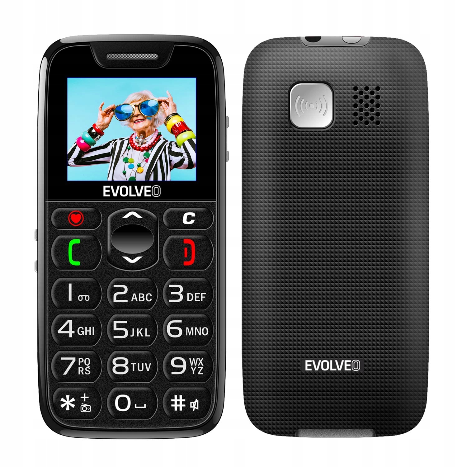 Evolveo EasyPhone, mobilní telefon pro seniory s nabíjecím stojánkem, černá