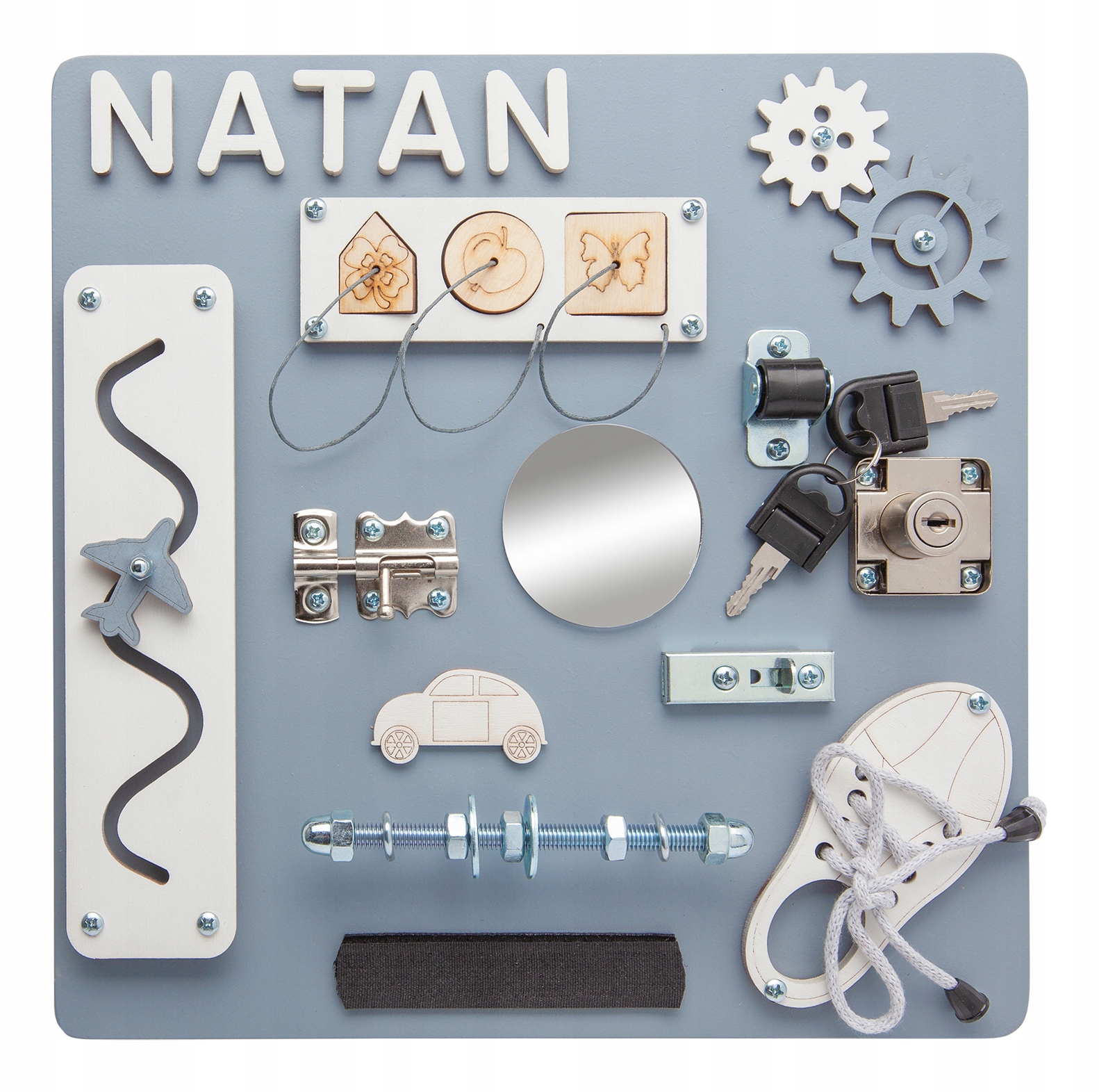 

Tablica Manipulacyjna Sensoryczna Montessori Imię