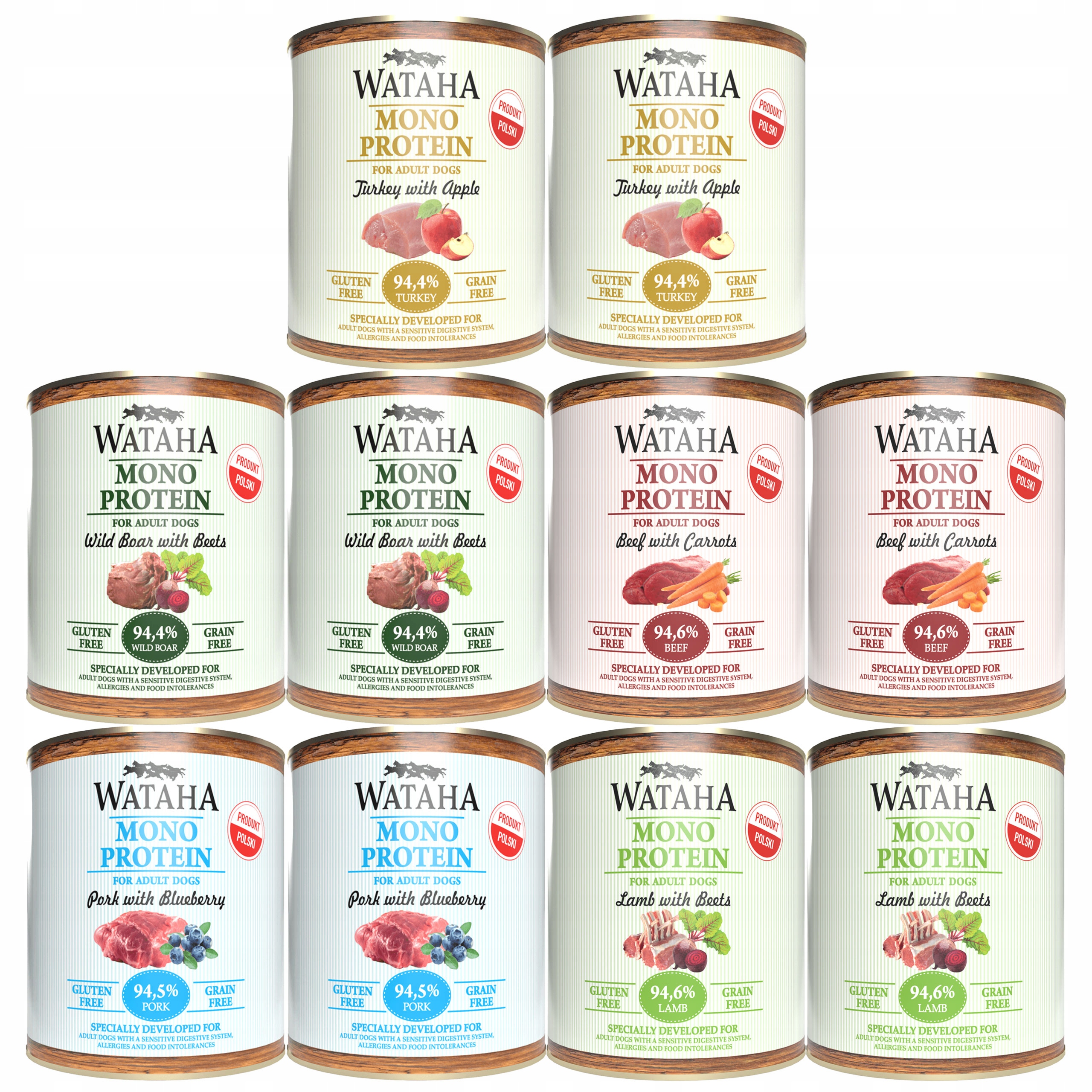 Levně Wataha Mono Protein Adult krmivo pro psy Mix Chutí 10 x 800 g