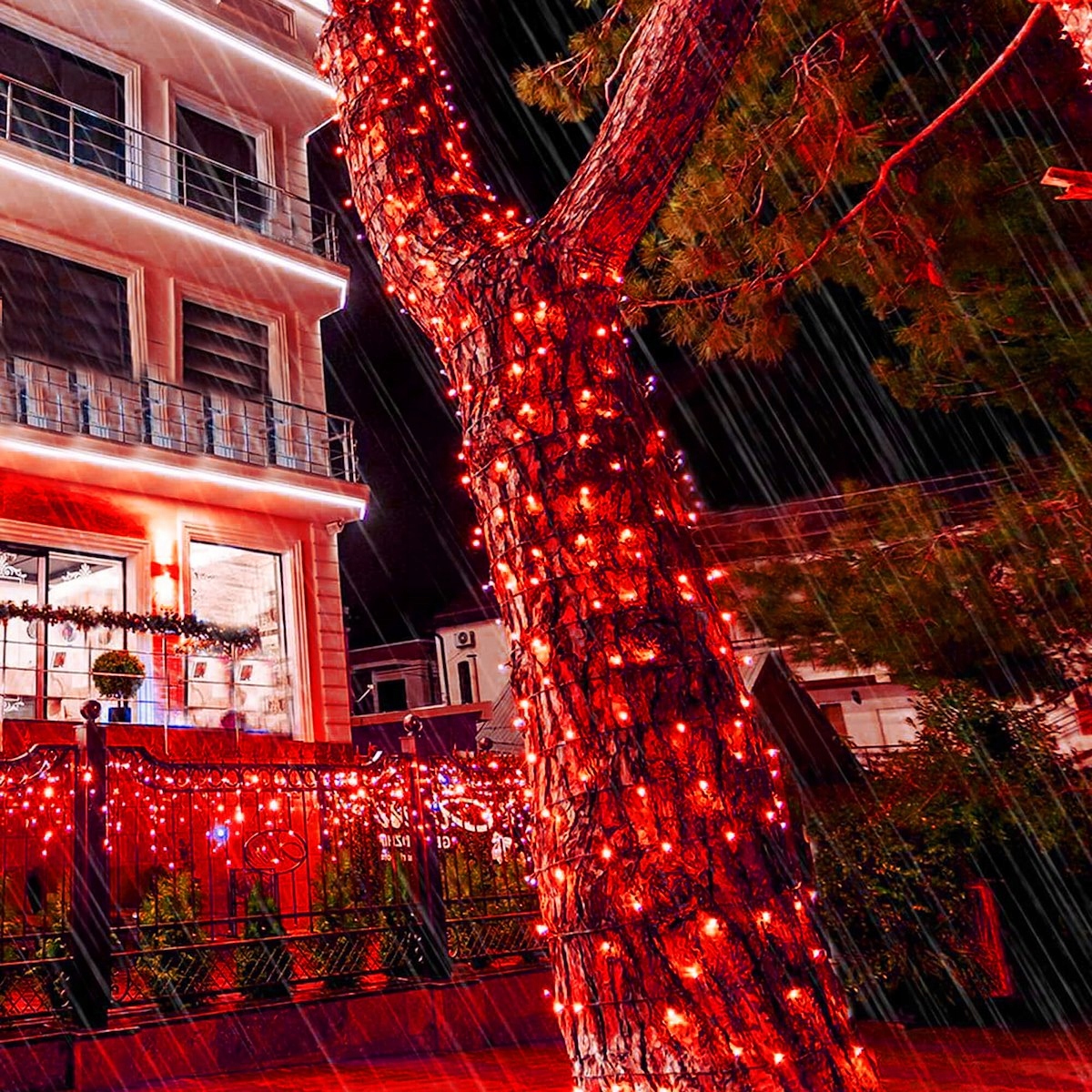 LAMPKI CHOINKOWE 200led 15,5m ZEWNĘTRZNE WEWNĘTRZNE CZERWONE ŚWIĄTECZNE Długość sznura 15.5 m