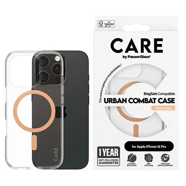 Pouzdro Care by PanzerGlass Flagship Case iPhone 16 Pro MagSafe broskvové