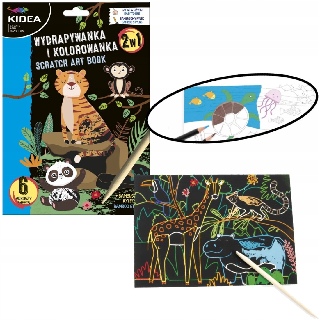 WYDRAPYWANKA I KOLOROWANKA ZWIERZĘTA KIDEA 2W1 Kod producenta WKDKA