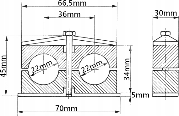 OBEJMA PODWÓJNA 22 mm MOCOWANIE PRZEWODÓW HYDR. Numer katalogowy części CL-OBPP-22-22.2