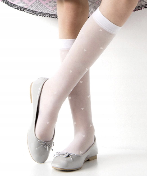 

Podkolanówki dziewczęce białe serduszka Uni