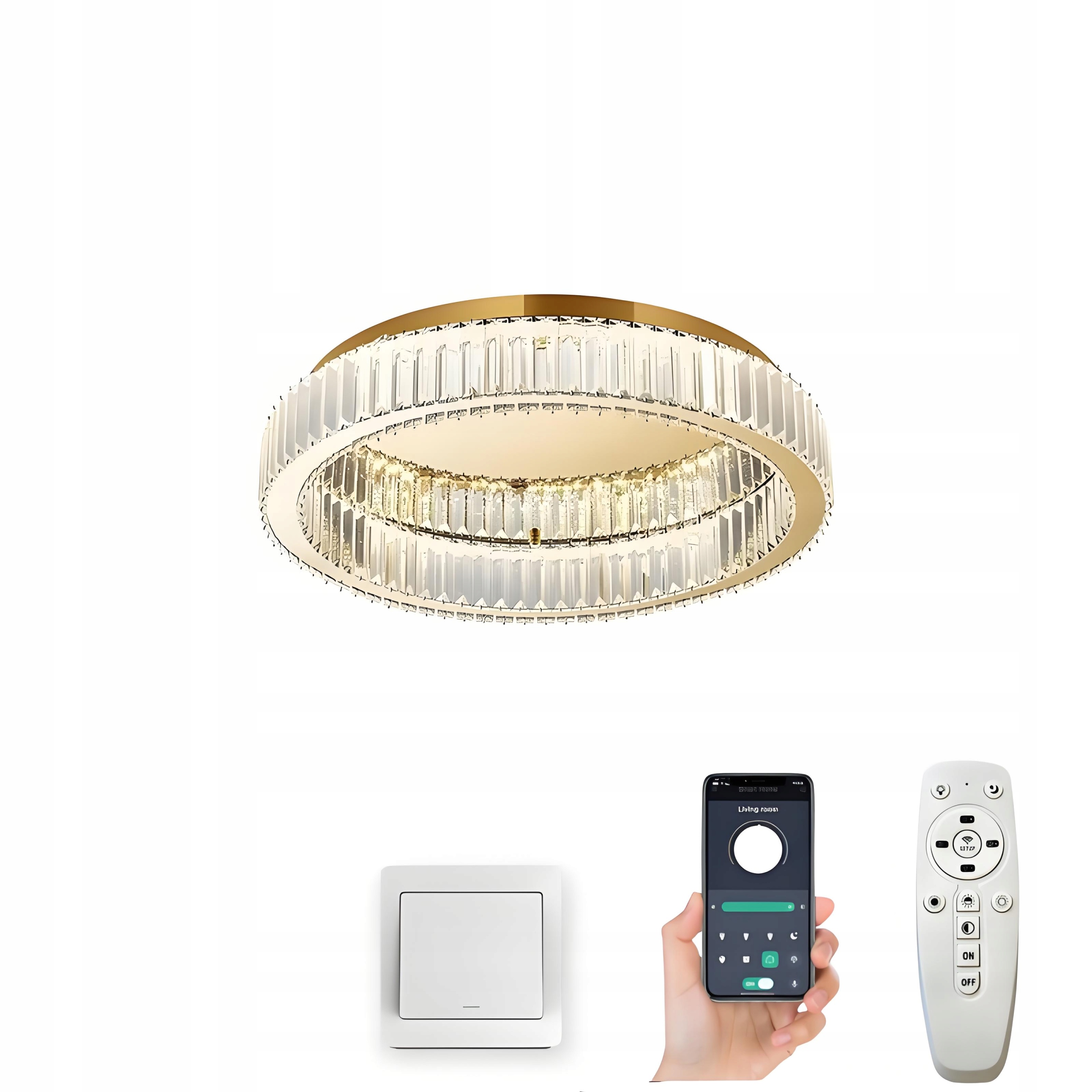 Kryštálová Stropná Lampa Luster Krúžok Led Ø40 CM Zlatá S Diaľkový Ovládač