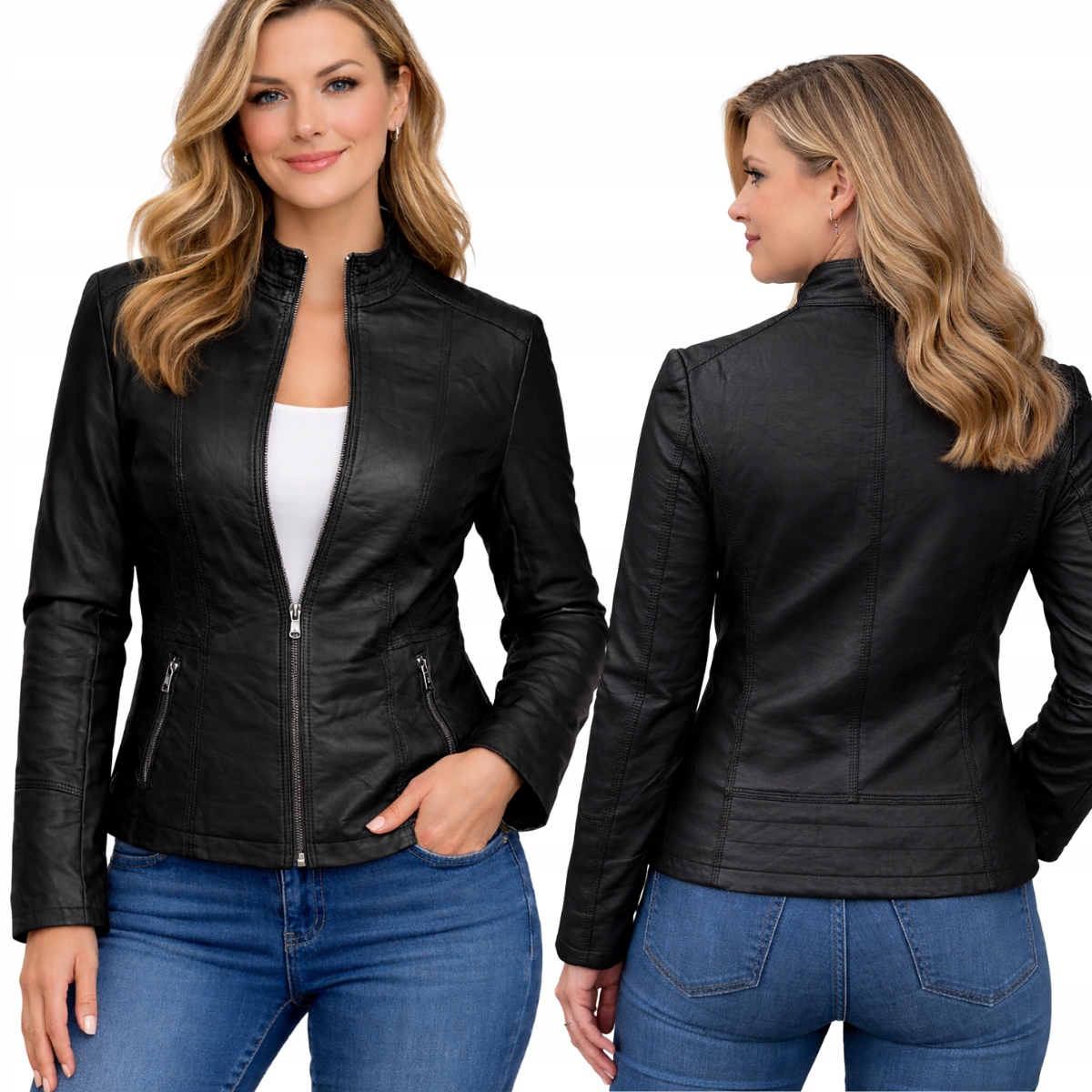 Dámská kožená bunda elegantní na zip, velikost 2911 XXL