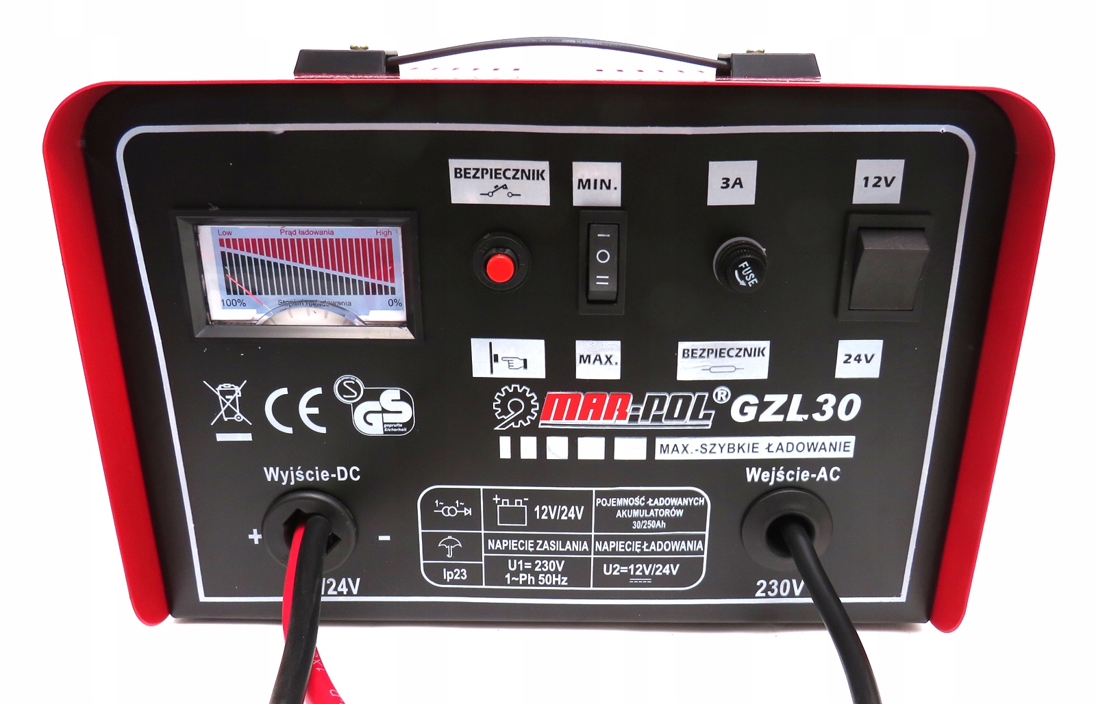 PROSTOWNIK 12/24V AKUMULATOROWY MARPOL GZL-30 30A 30-250Ah Fast Charge Waga produktu z opakowaniem jednostkowym 5.2 kg