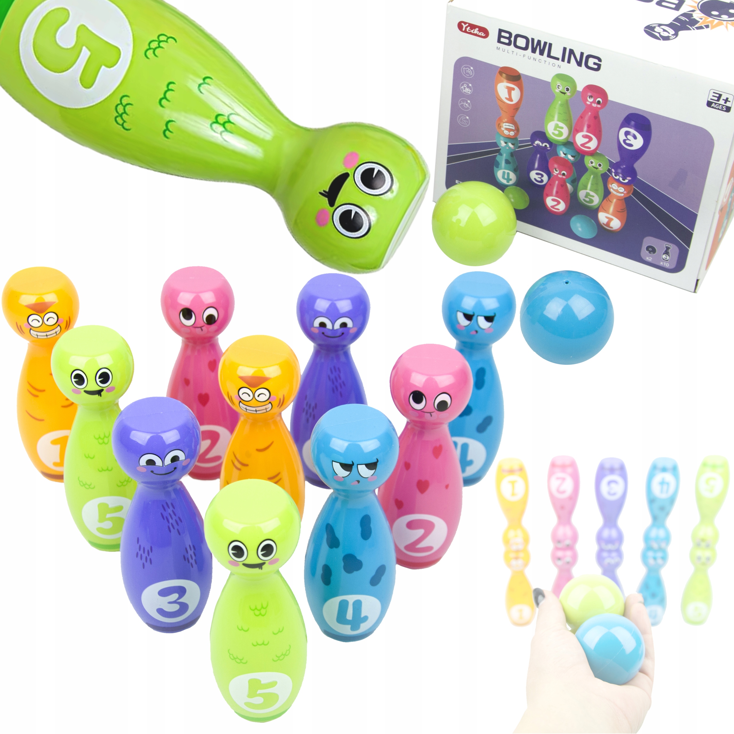 GRA ZRĘCZNOŚCIOWA W KRĘGLE ZESTAW DO GRY W KRĘGLE 10 KRĘGLI 2 KULE BOWLING