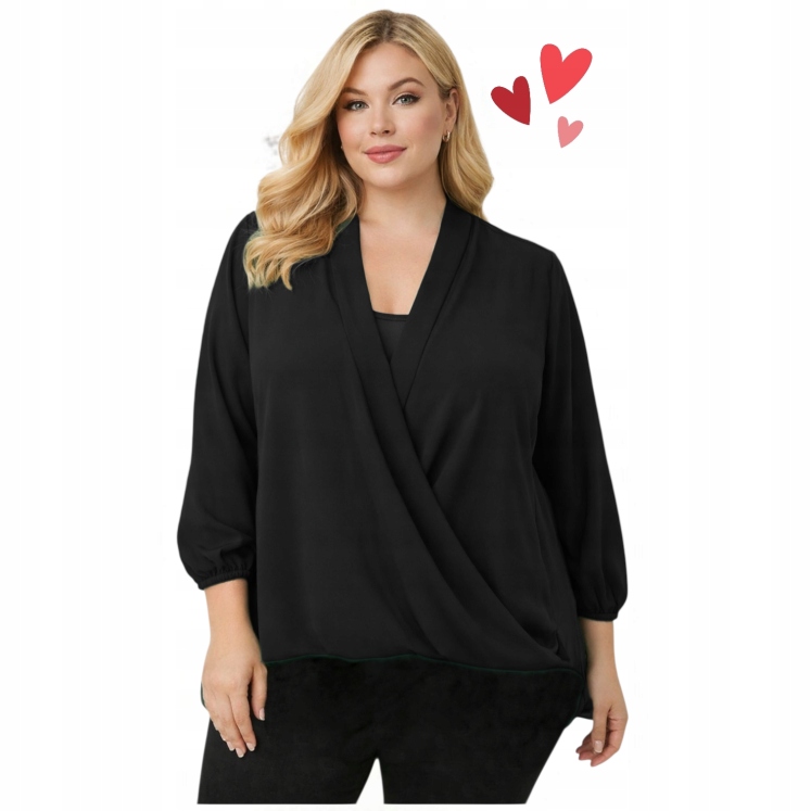 Bluzka kopertowa damska wiskoza luźna czarna kobieca 50 52 5XL