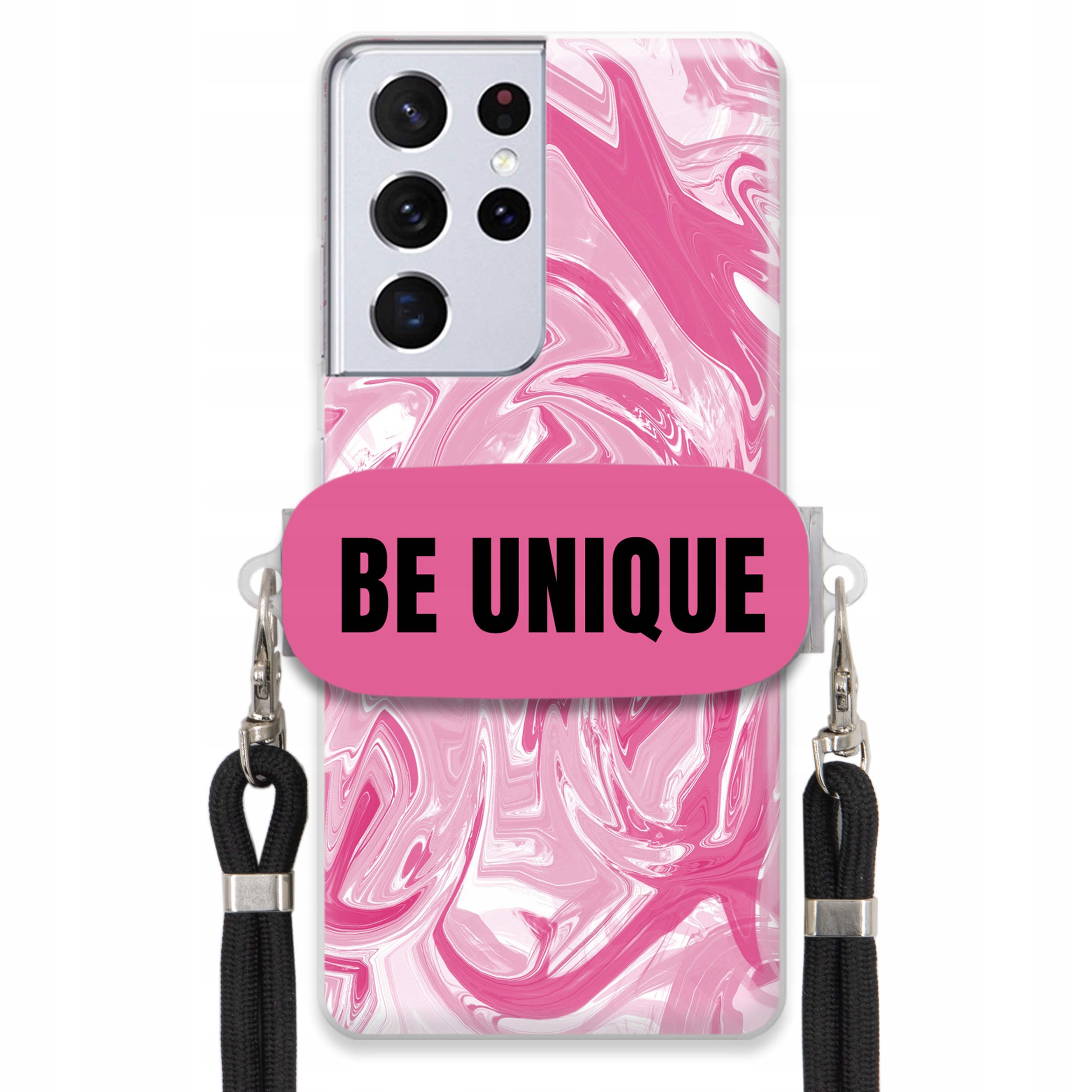 Puzdro pre Samsung S30 Ultra Case držiak Šnúrka Čierna Ružová Mramor Unique