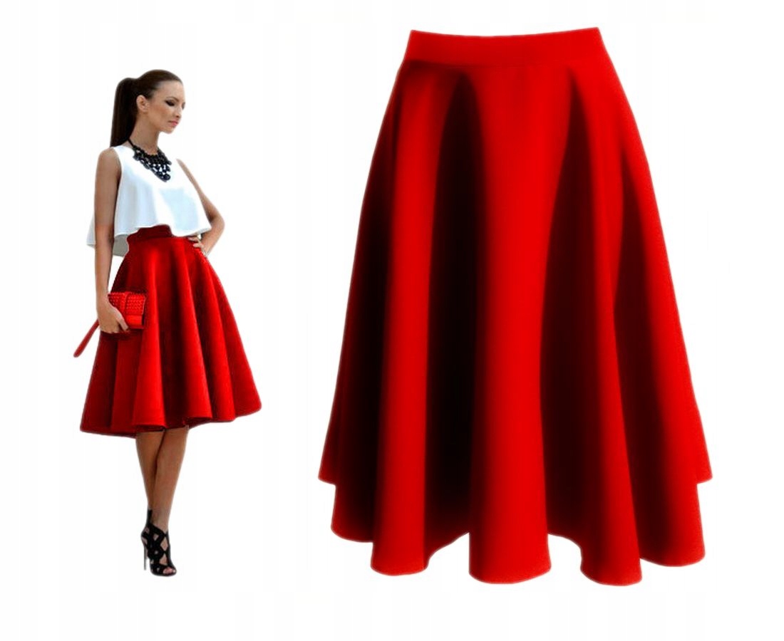 SPÓDNICA CZERWONA Z KOŁA MIDI ROZKLOSZOWANA 46