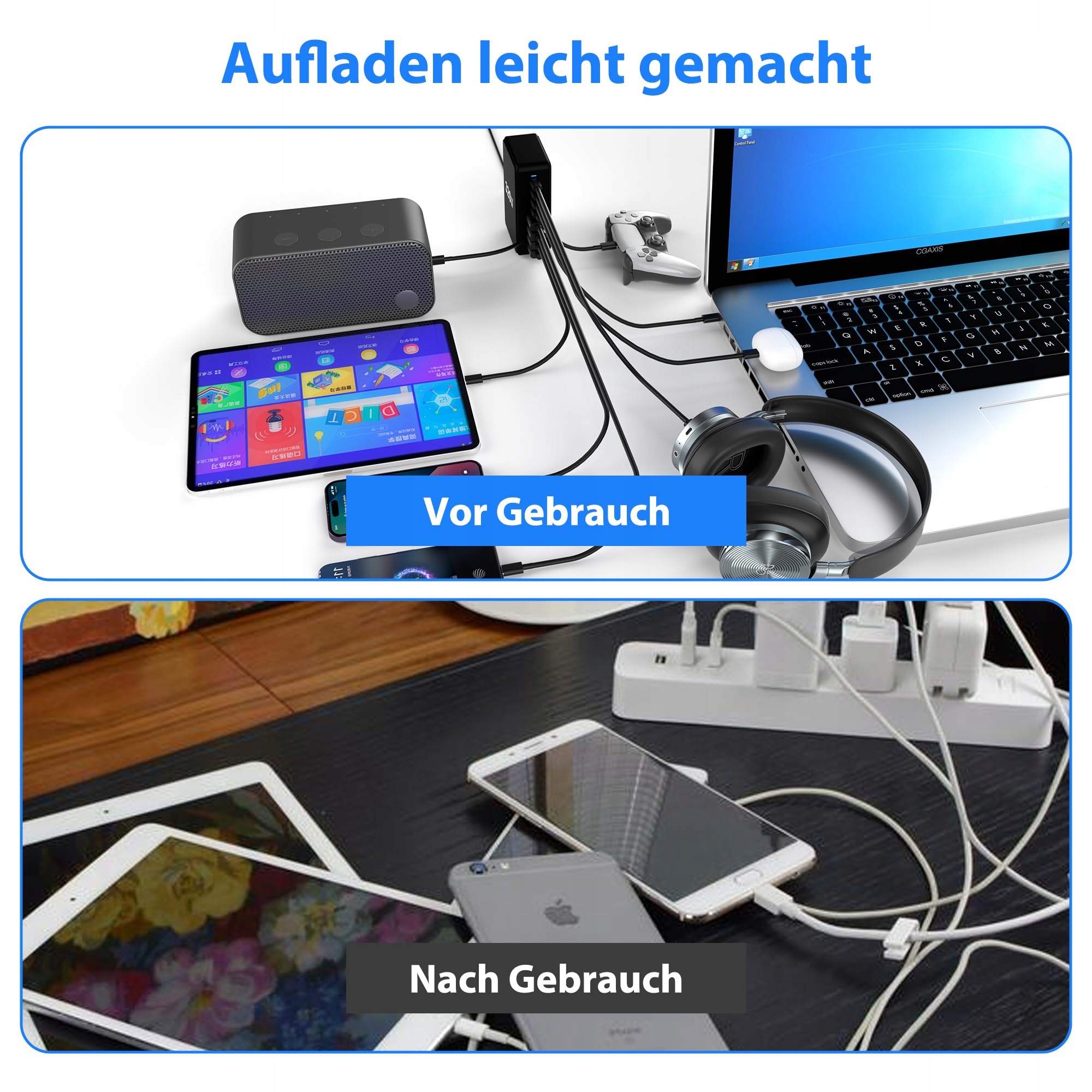 USB C BOTEWO 320W 8-Port Ładowarka USB-C USB-A Do Laptop iPhone iPad — miniatura 5