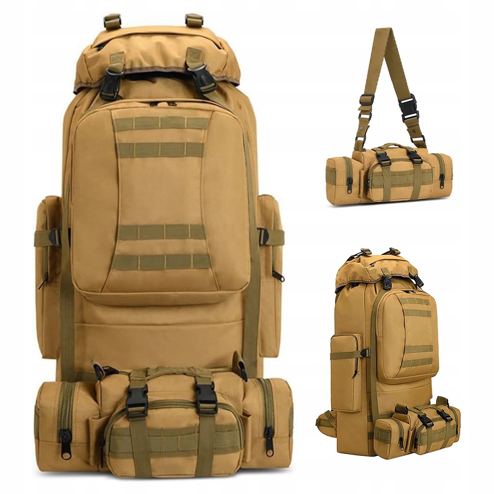 Plecak trekkingowy 100L plecak górski duży wodoodporny na wyprawy kaki