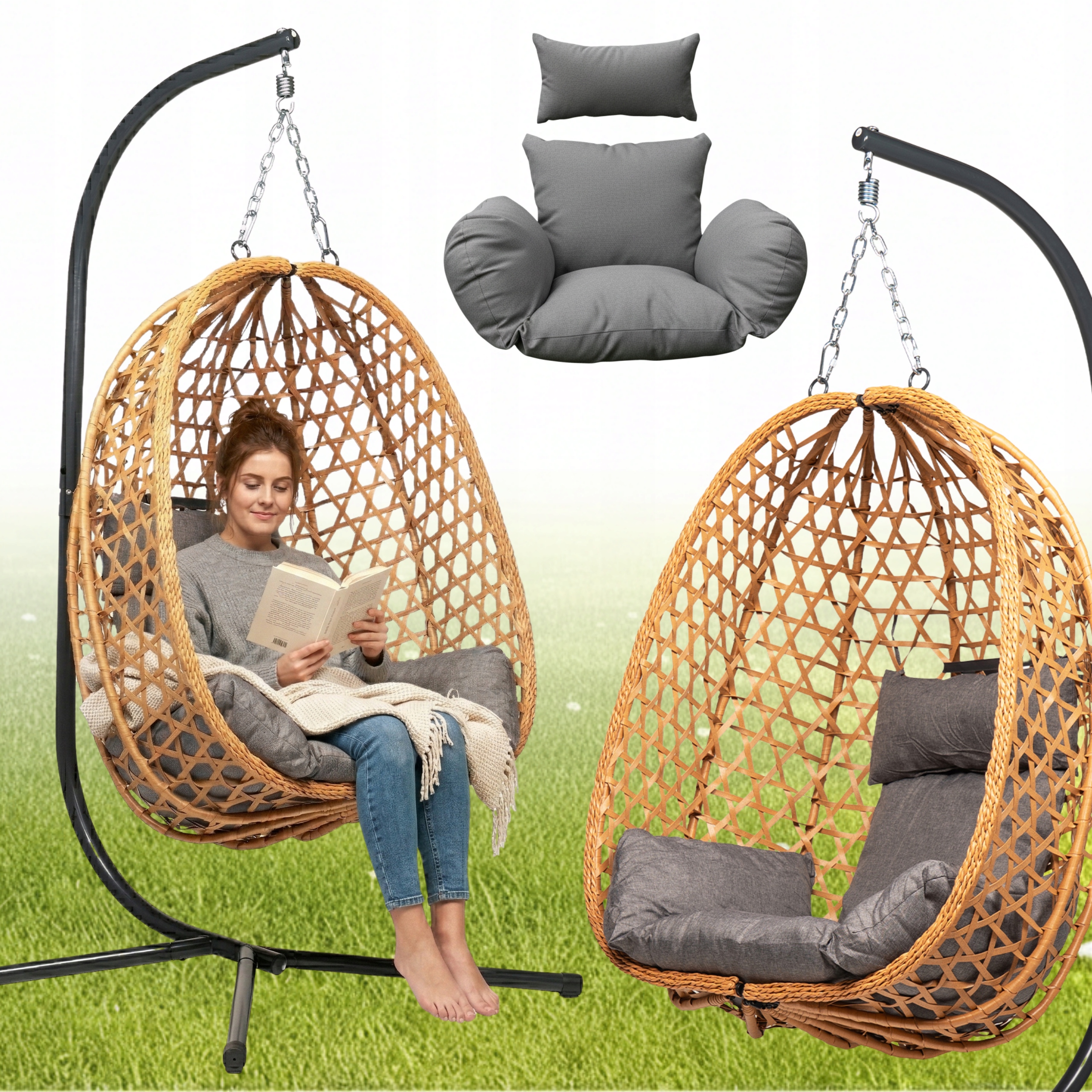 Závěsné Křeslo Kokon Houpací Koš Houpačka Do Zahrady Přírodní S Polštáři
