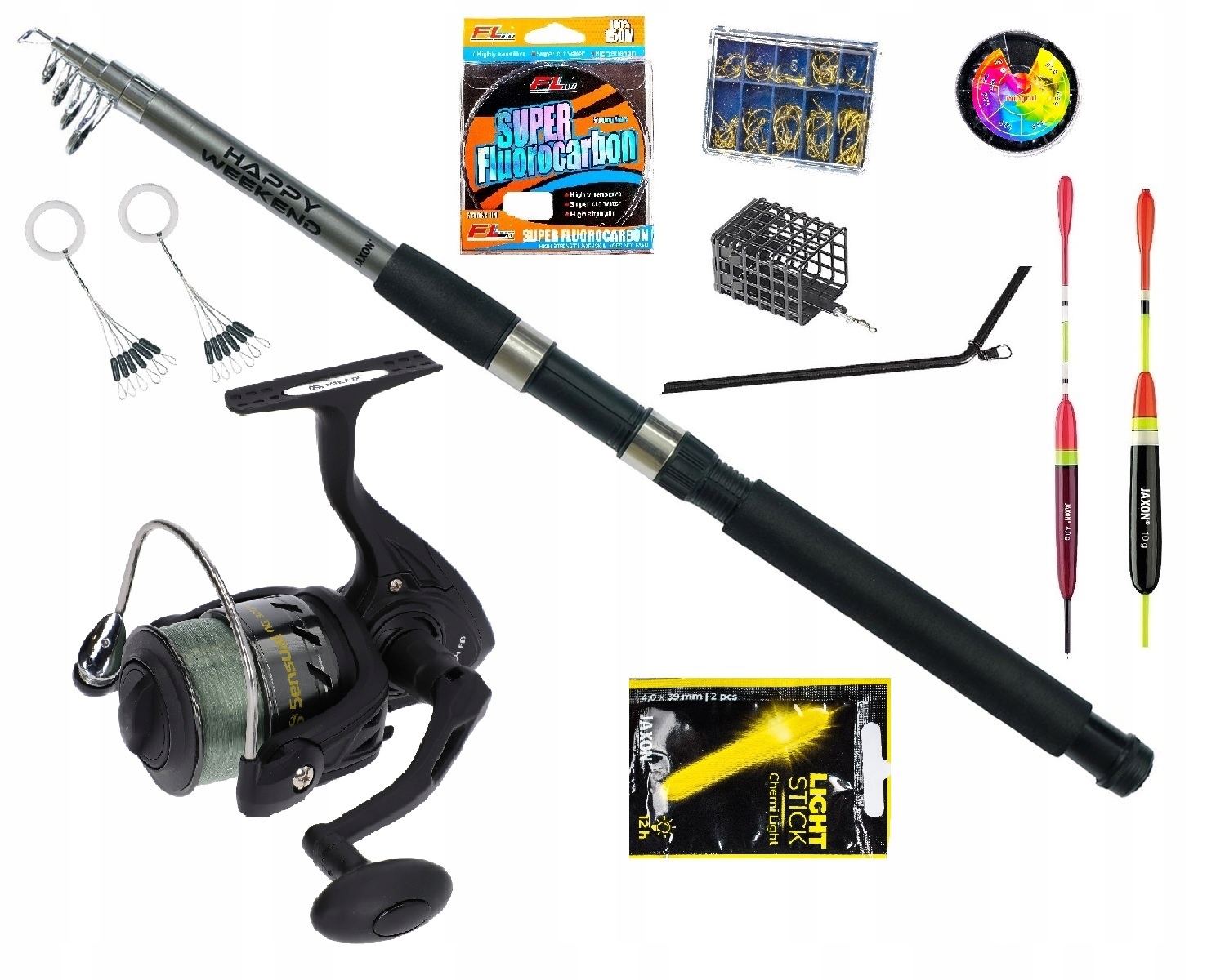 Zestaw na Spławik Wędka Jaxon Kołowrotek Mikado Haczyki Żyłka