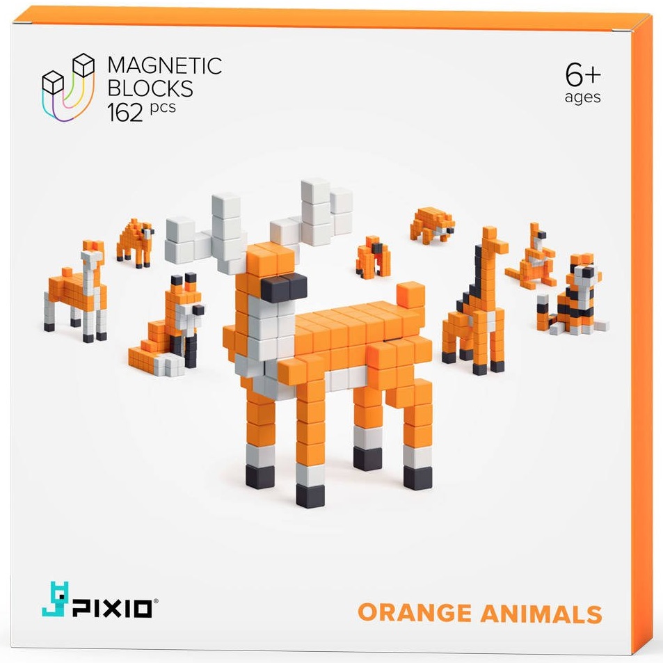 PIXIO KLOCKI MAGNETYCZNE ZESTAW UKŁADANKA ORANGE ANIMALS 162 SZT.