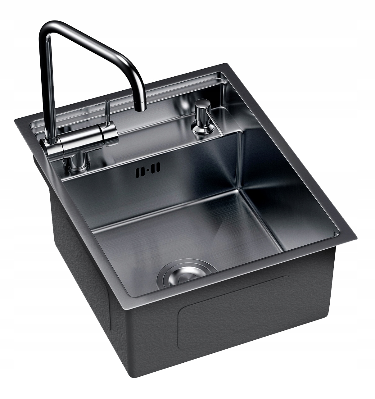 Oceľový Drez S Uzatvárateľným Krytom Na Kohútik, Dávkovač ERI40, Čierny, Metalický