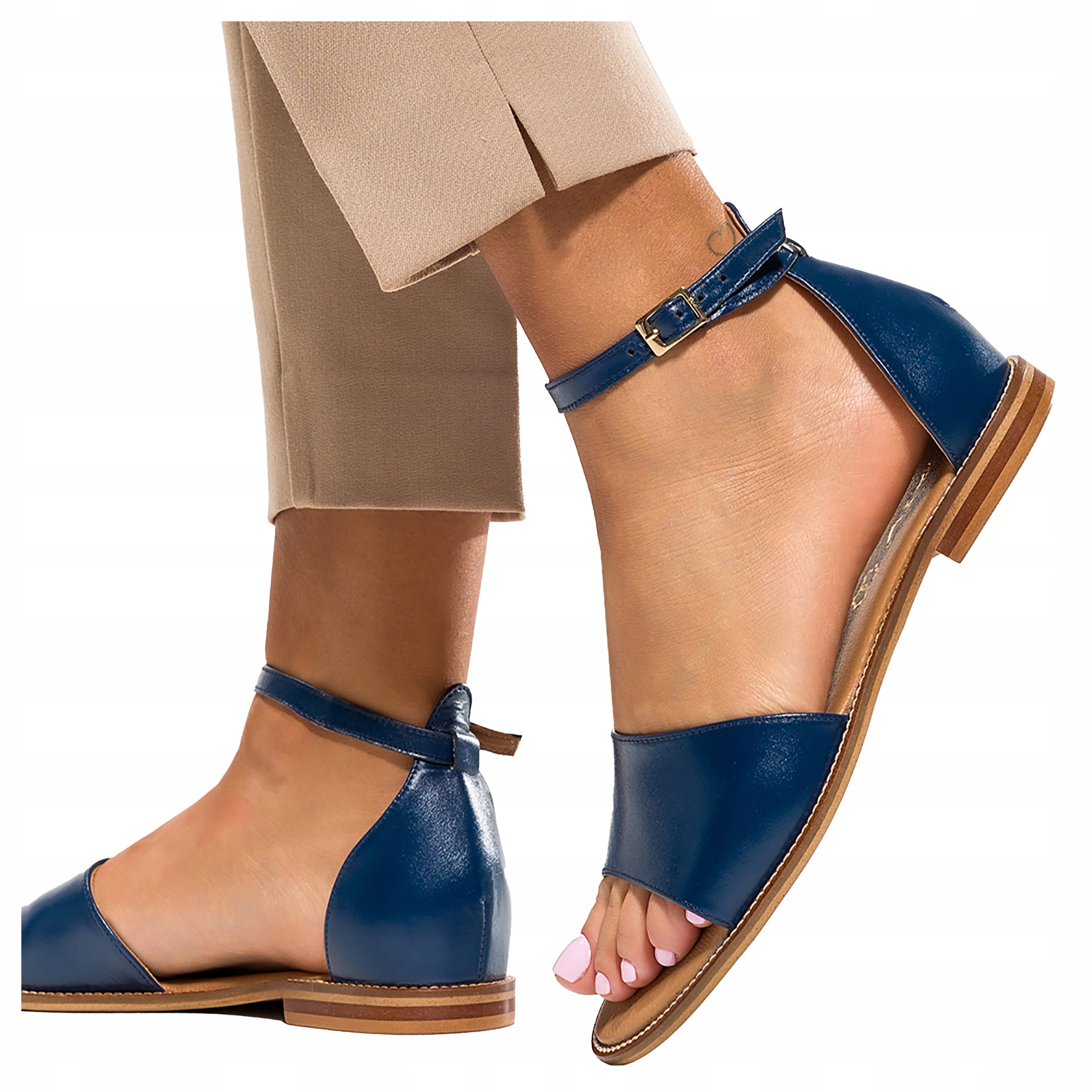 Dámské kožené Sandály se zakrytou patou, modré, Polský Výrobek, velikost 39