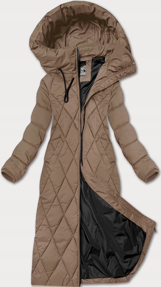 Prošívaná Dlouhá Bunda 7832 Camel 52