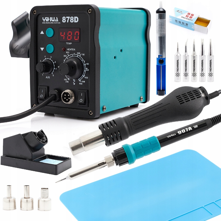 Pájecí Stanice 2V1 740W Yihua 878D Velký Pájecí Set Techrebal