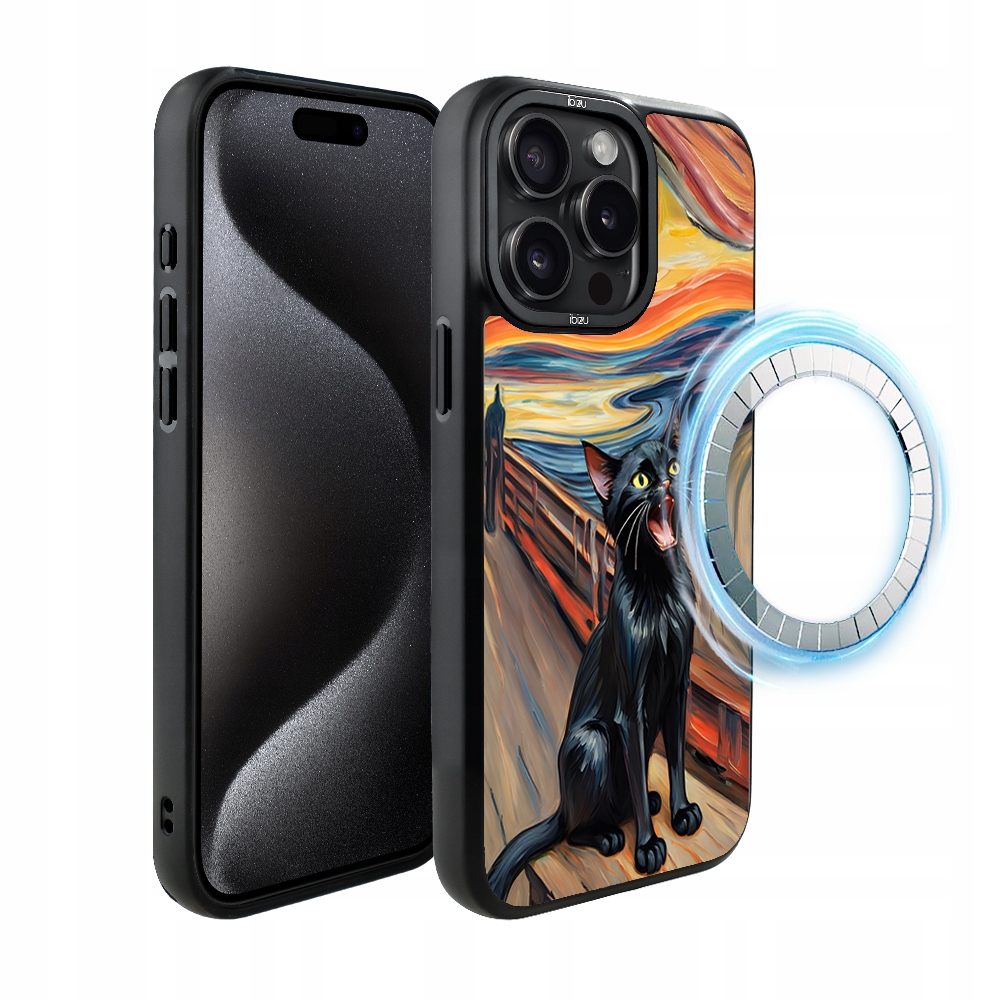 Pouzdro pro iPhone 15 Pro Max Ibizu DropGuard Matt s MagSafe, kočičí křik