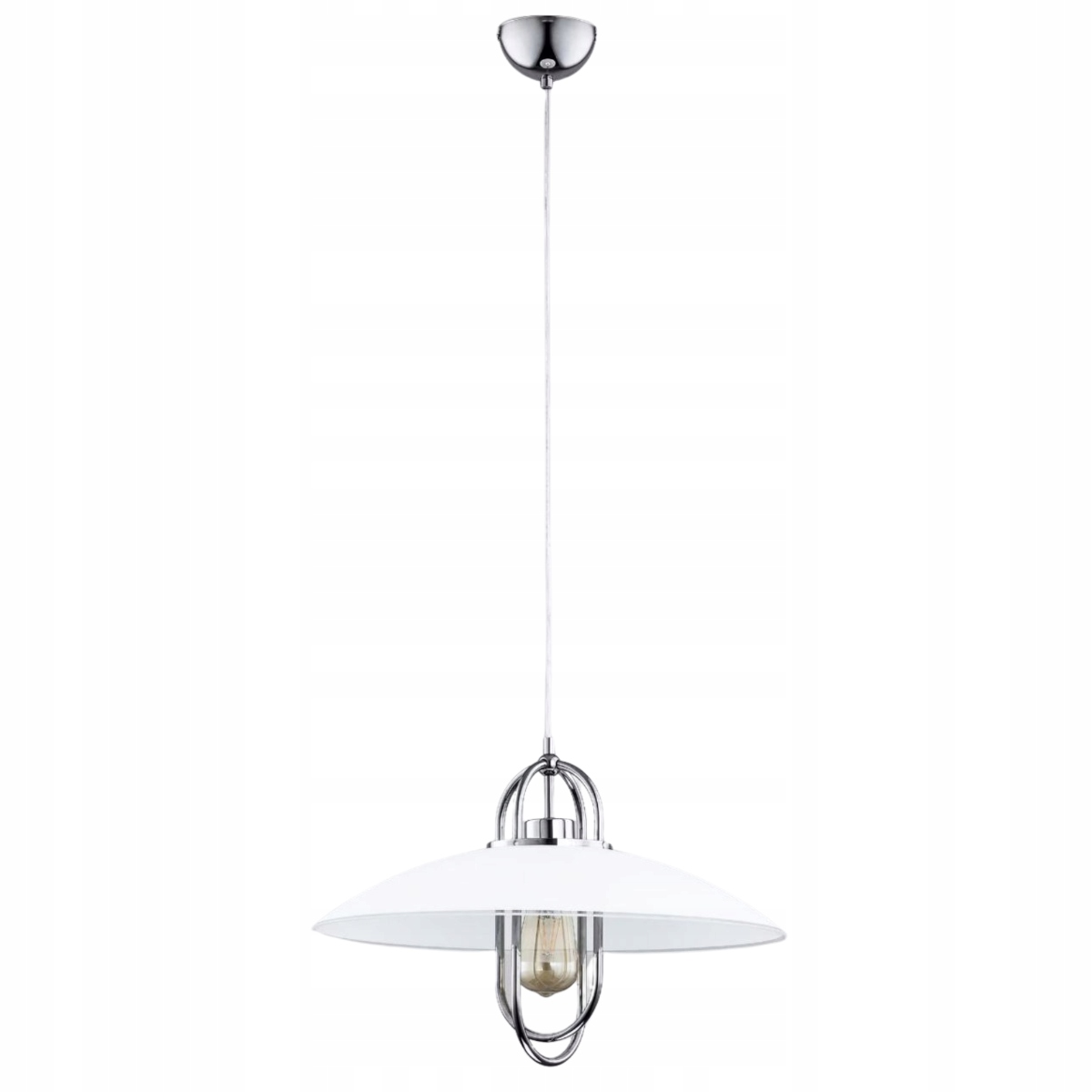 Závěsná lampa industriální chrom skleněná bílá stínidlo nad stůl ostrov Alfa