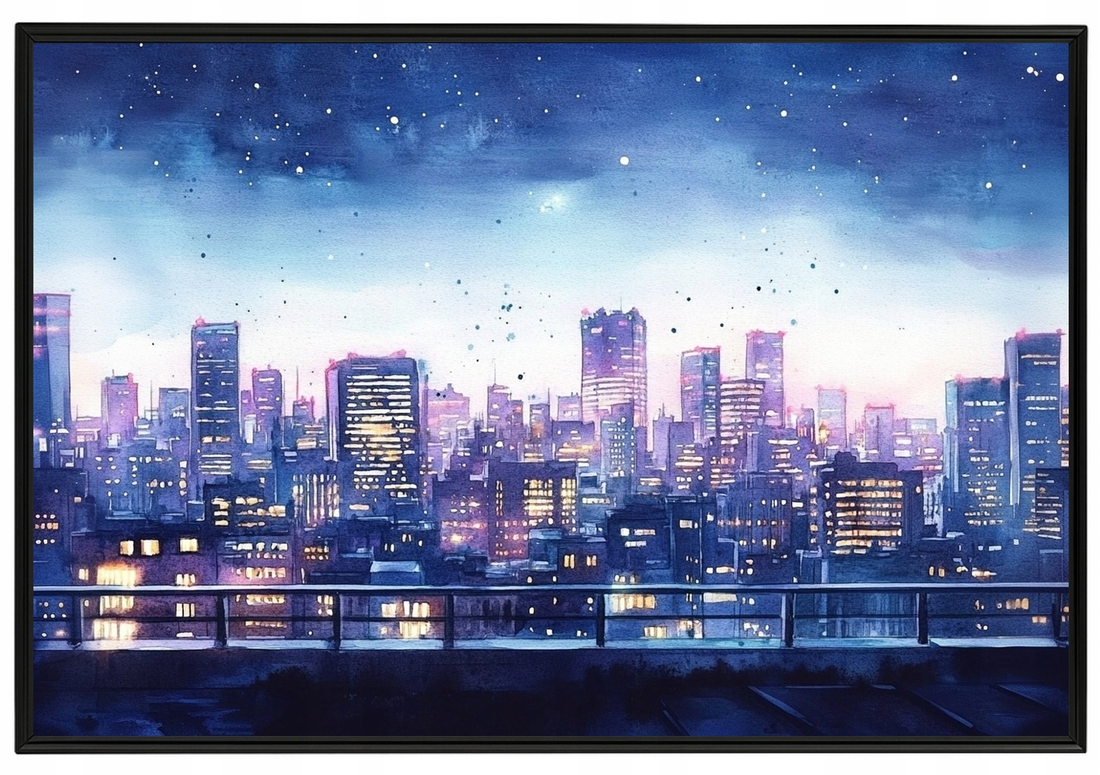 Plakát Rámeček Aluminium Pohled Na Město Panorama Mrakodrapy Terasa Večer 60x40