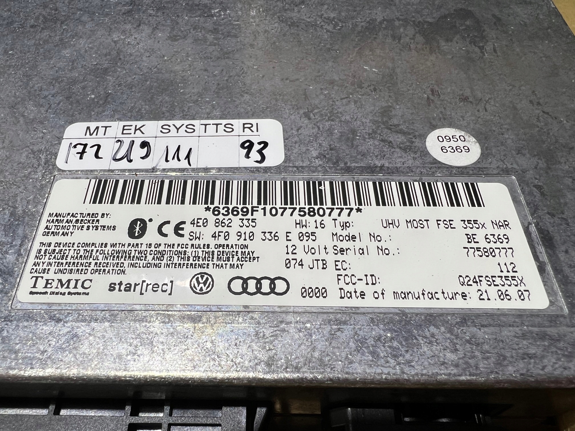 AUDI Q7 4L modul Bedienteil BLUETOOTH 4E0862335 4F0910336E