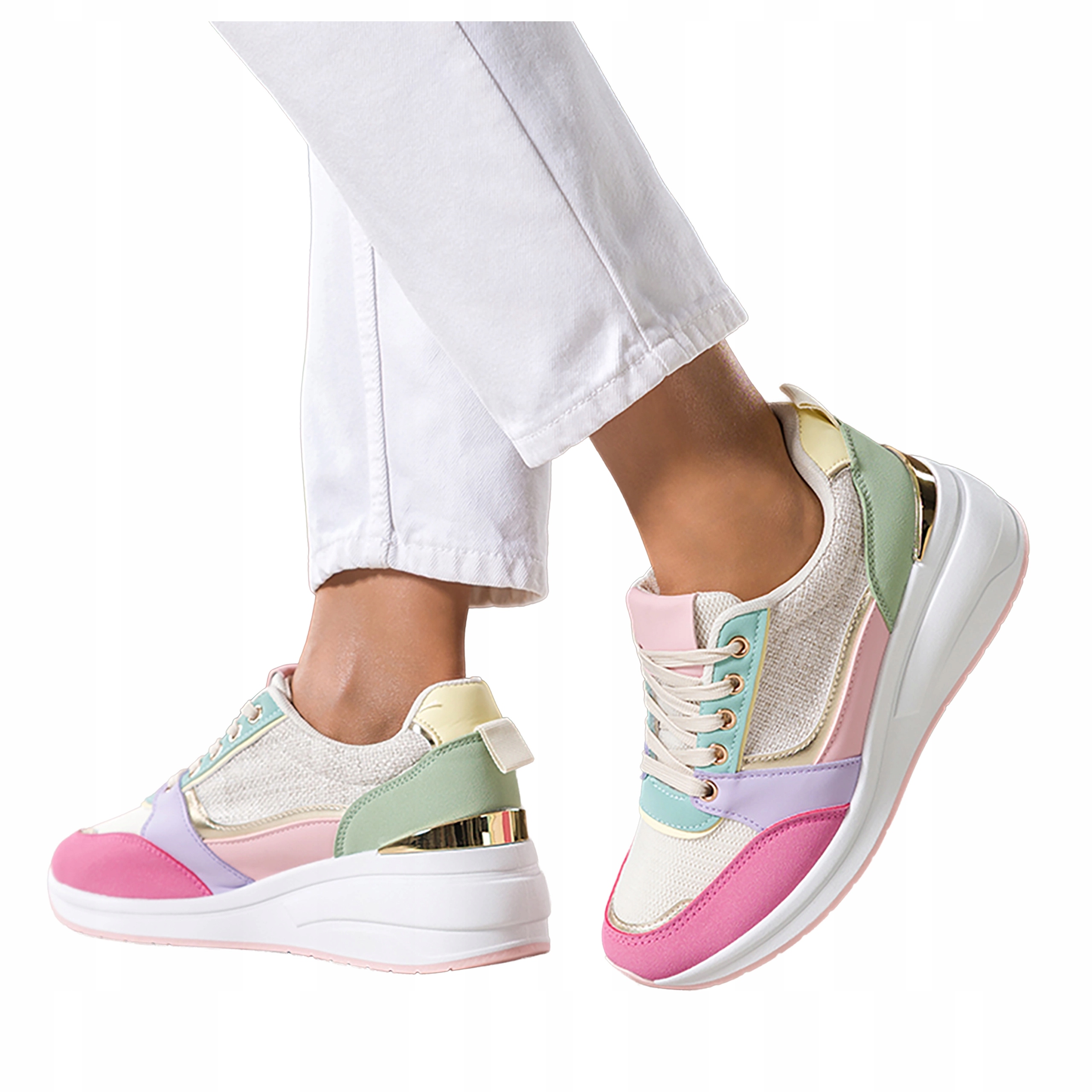 Sneakersy Vícebarevné Dámské Sportovní Na Koturně Šněrovací Modní vel. 40