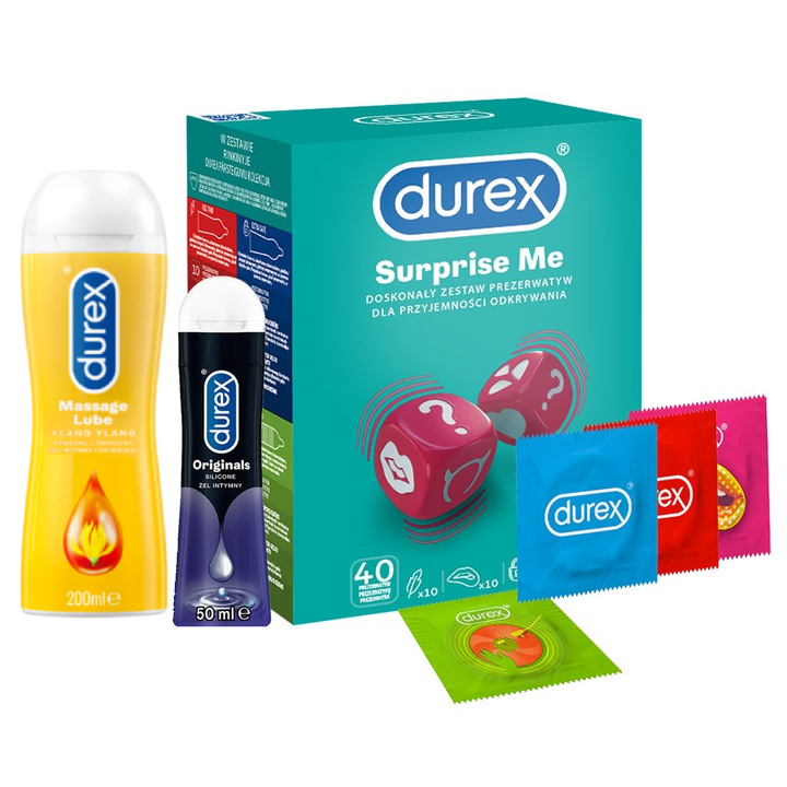 

Durex prezerwatywy 40 Surprise Me 2 x Żel Zestaw
