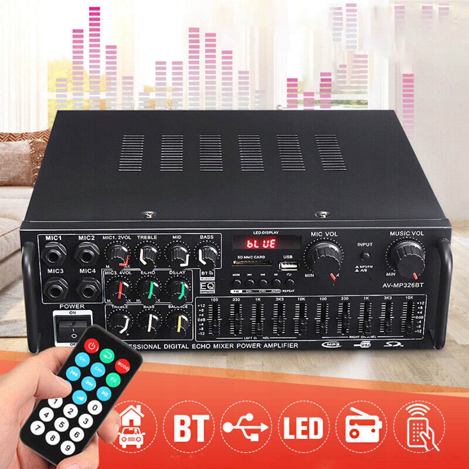 AMPLITUNER WZMACNIACZ HIFI STEREO BLUETOOTH RADIO CYFROWY WZMACNIACZ MOCY Marka bez marki