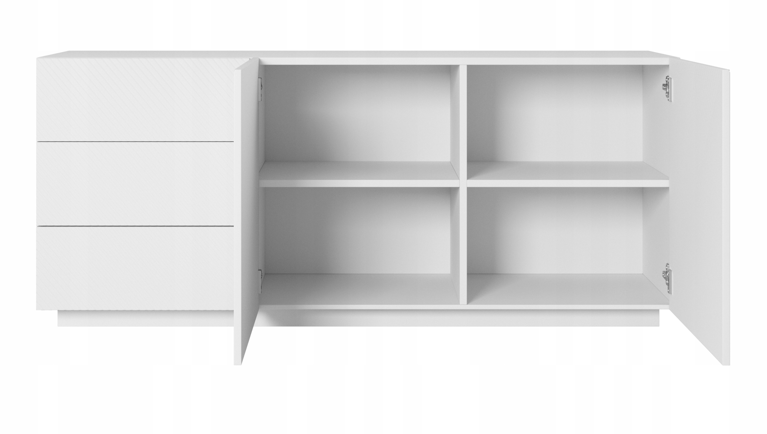 BIAŁA KOMODA Z 3 SZUFLADAMI szafka SALON SYPIALNIA NOWOCZESNA RYFLOWANA 167 Szerokość mebla 167 cm