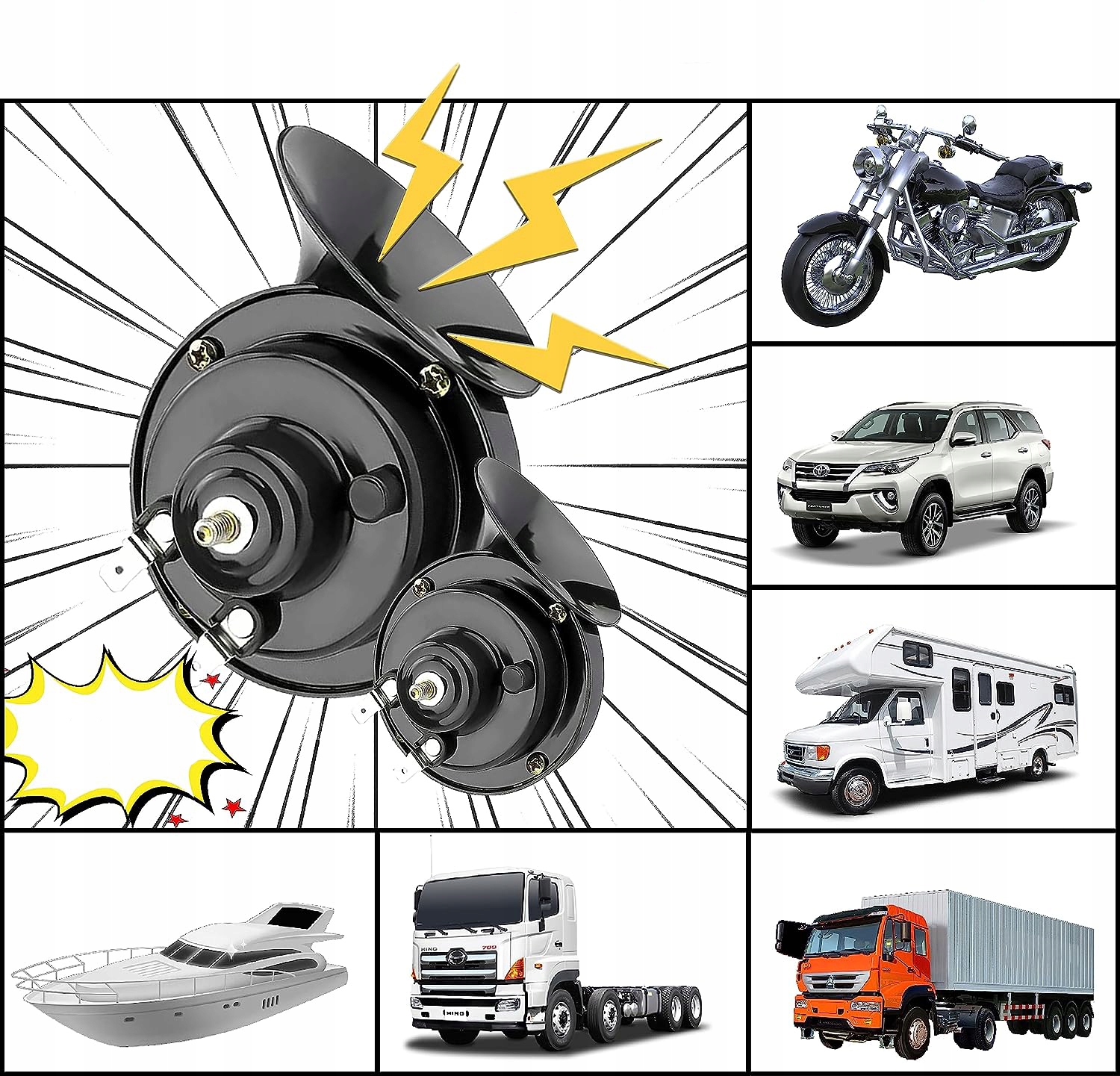 GŁOŚNY KLAKSON 12V Ślimak Sygnał Dźwiękowy do samochodu motocykla FANFARA Stan opakowania oryginalne