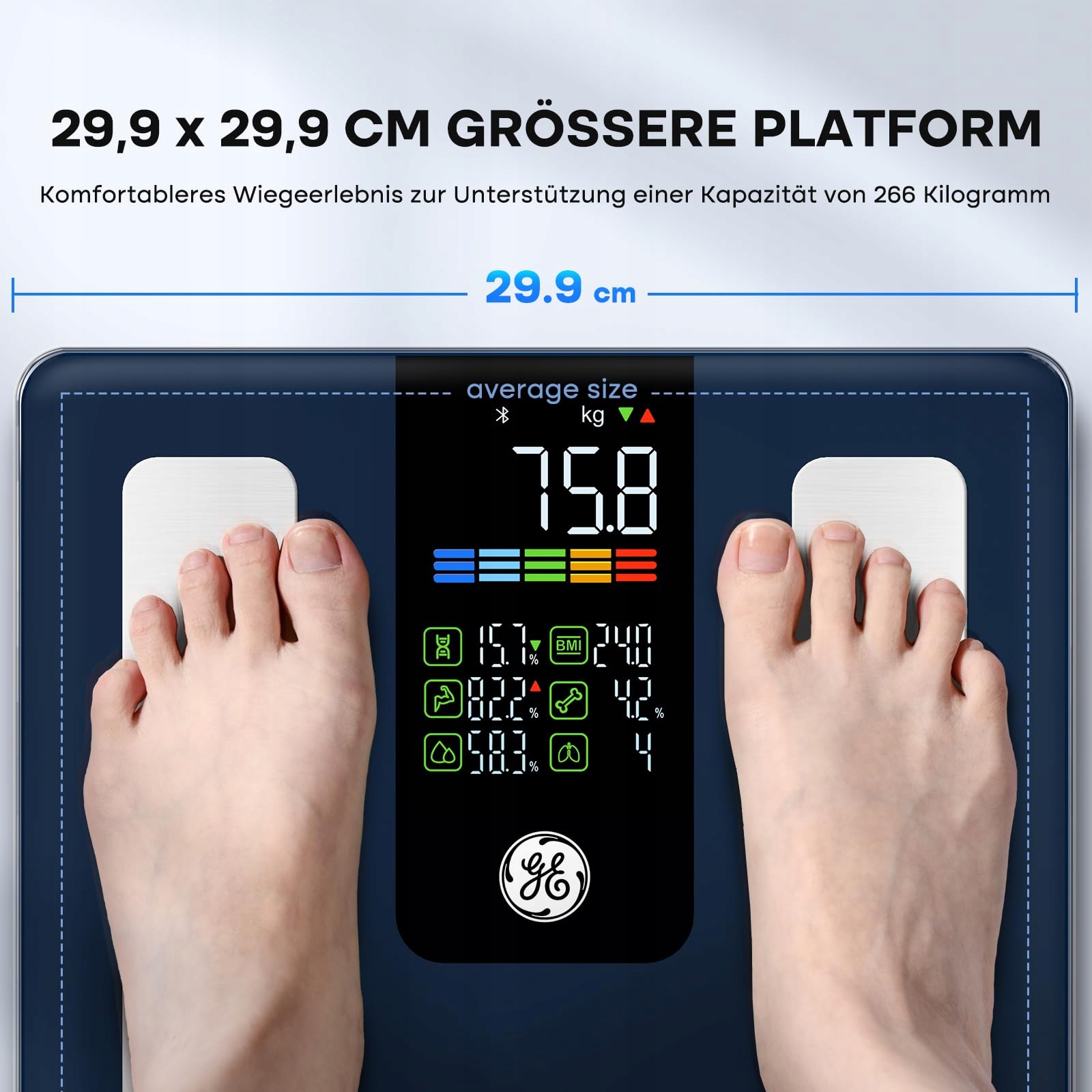 GE Waga Łazienkowa Cyfrowa Analiza Ciała Bluetooth Aplikacja 220 kg — miniatura 3