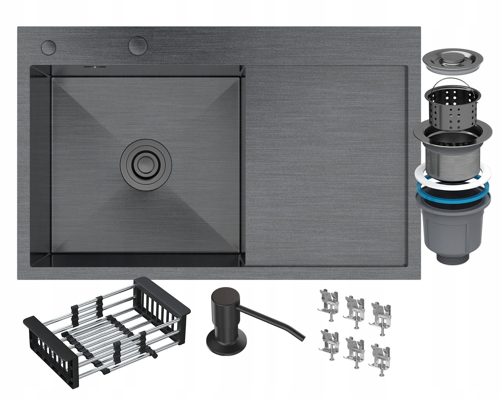 Dřez 1 Komora Velký Odkapávač Sifon Černý