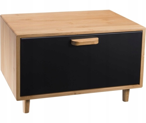 CHLEBAK NA NÓŻKACH BAMBUSOWY METALOWY EMALIOWANY CZARNY