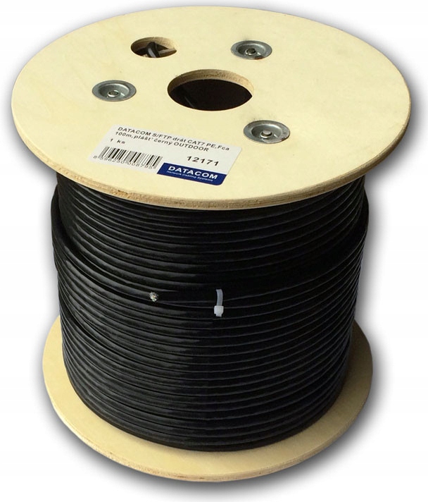 Datacom S/ftp drát CAT7 PE,Fca 100m, plášť černý Outdoor
