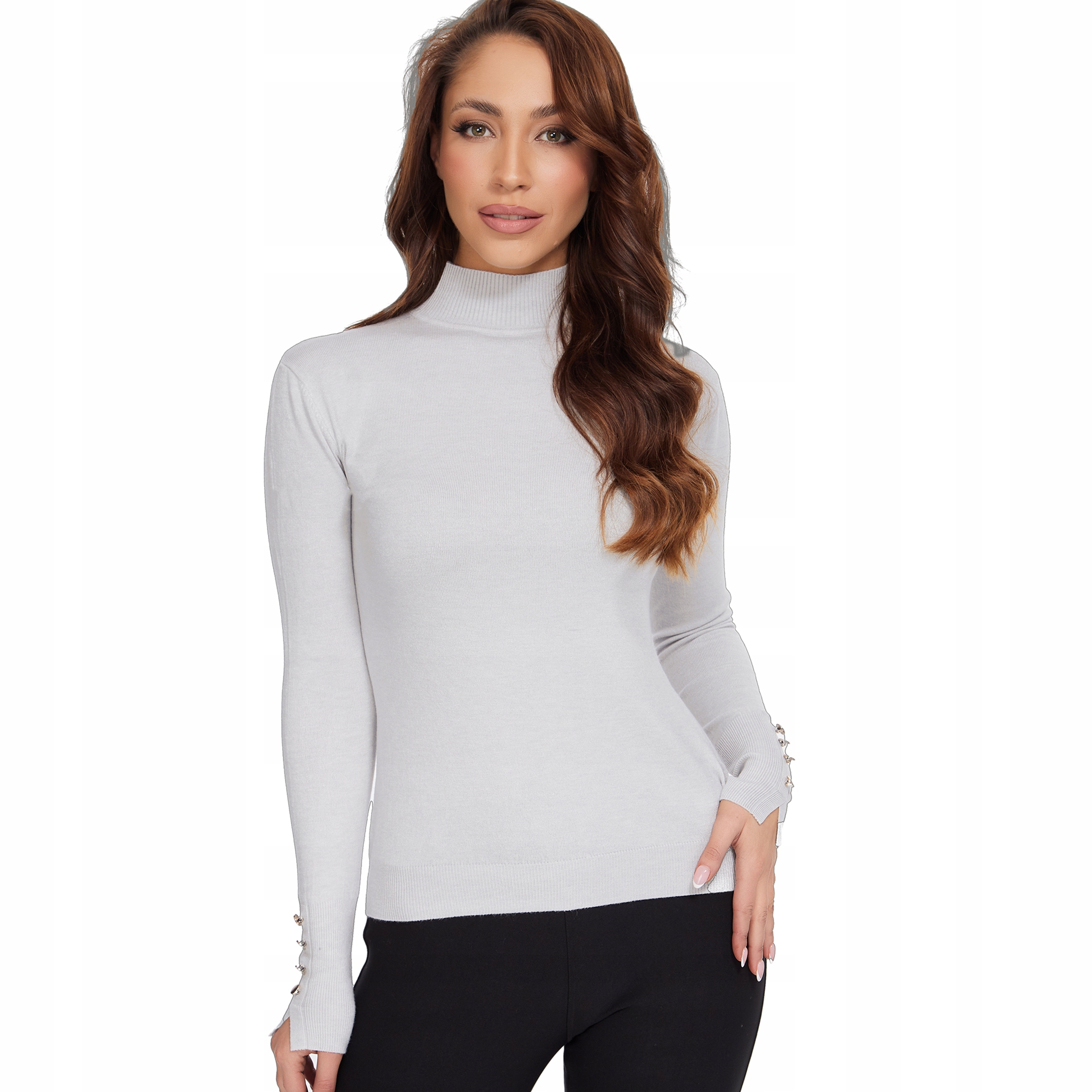 062_ M/L _KLASYCZNY SWETEREK PÓŁGOLF DAMSKI Odcień makowy