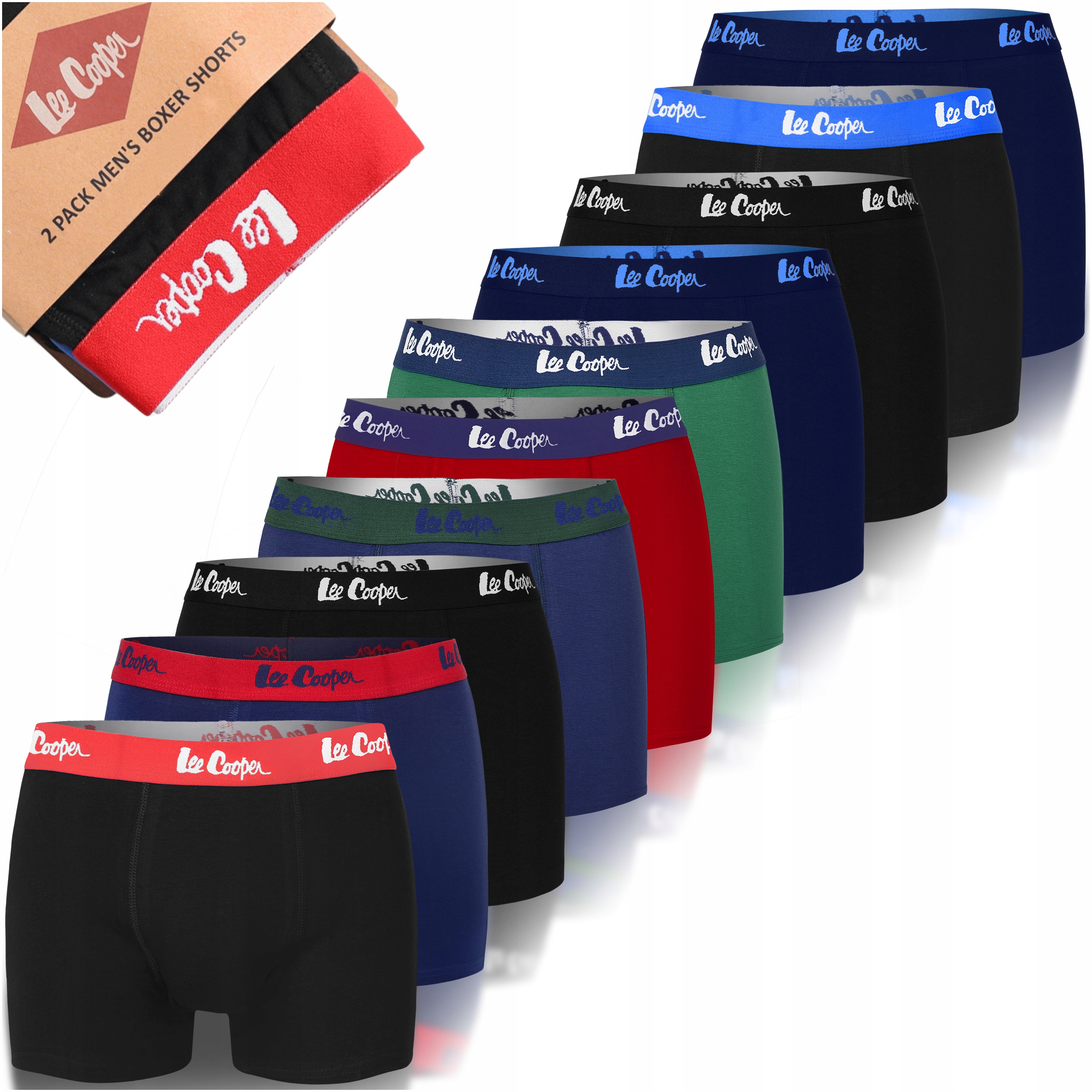 Lee Cooper Bokserki Męskie Bawełna Logo Kolorowe 10 sztuk BM11 Rozmiar M