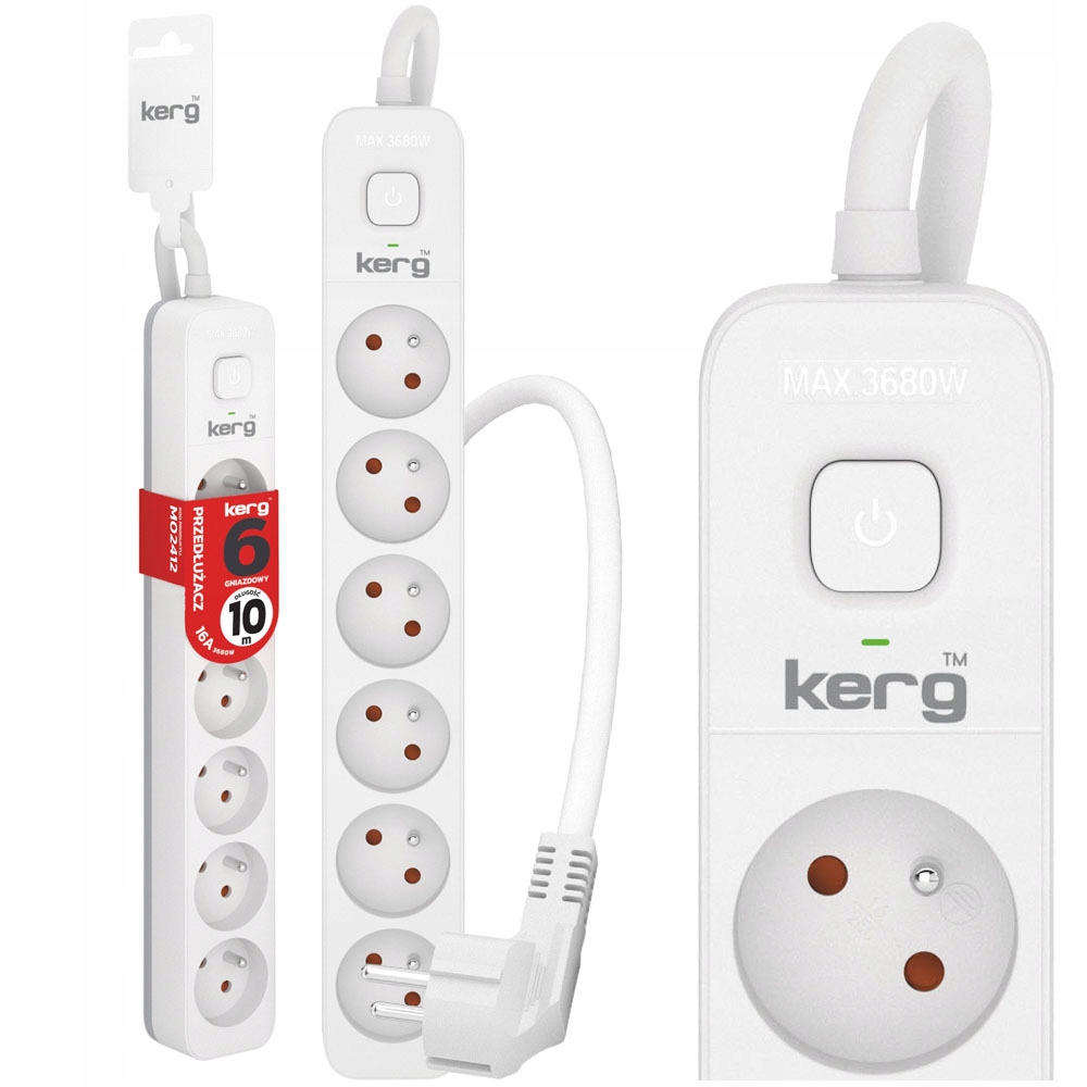 PRZEDŁUŻACZ LISTWA KERG 6 GNIAZD 16A ON/OFF 10m