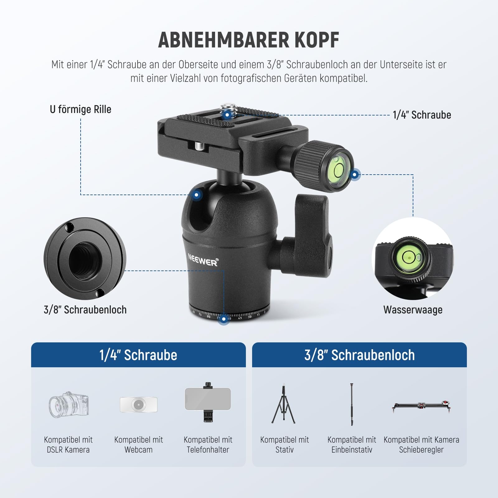 NEEWER TP09 Statyw Węglowy Mini 360° Głowica Telefon DSLR Kompaktowy — miniatura 4