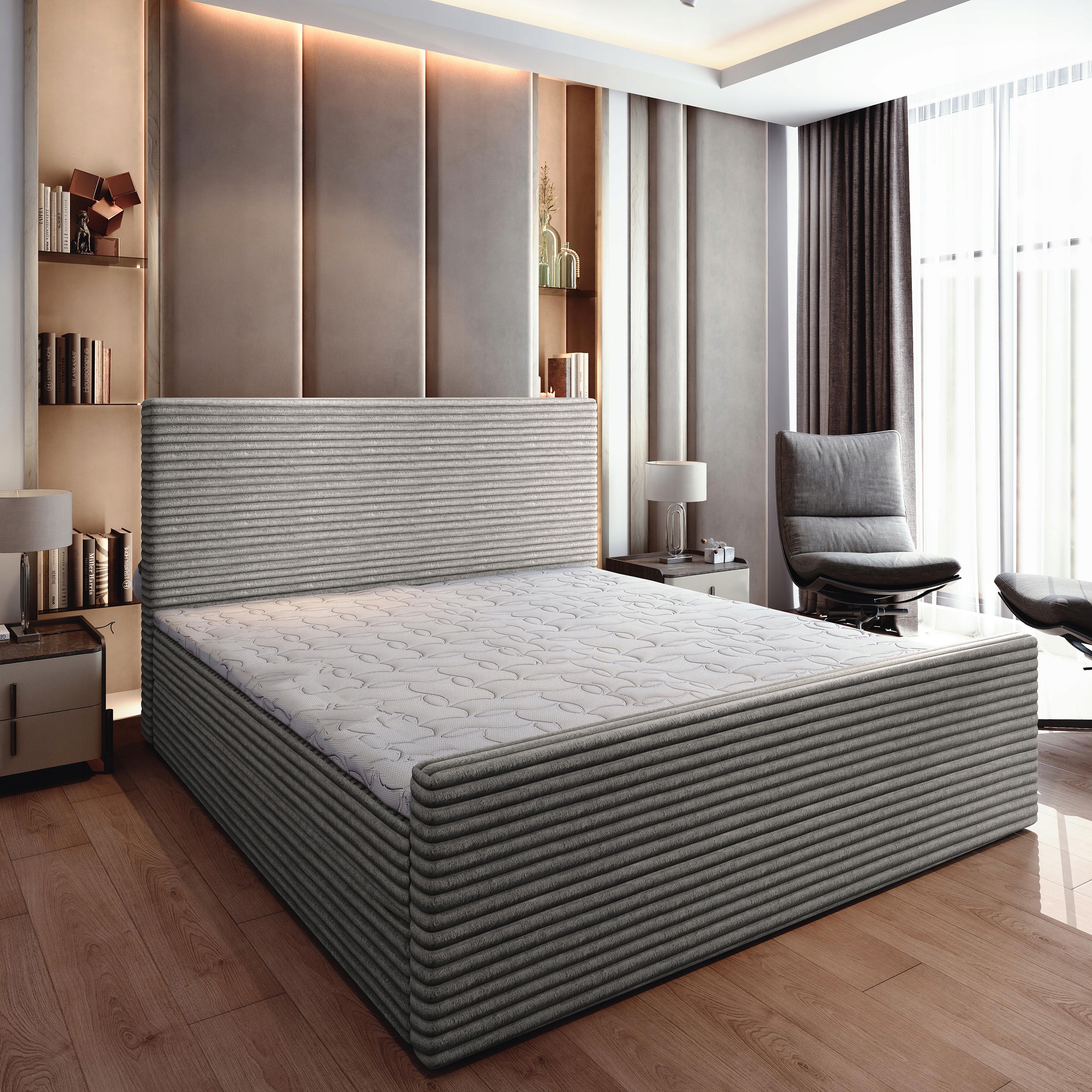 Kontinentální postel Brento 180x200 Pohodlná s Matrací, světle šedá