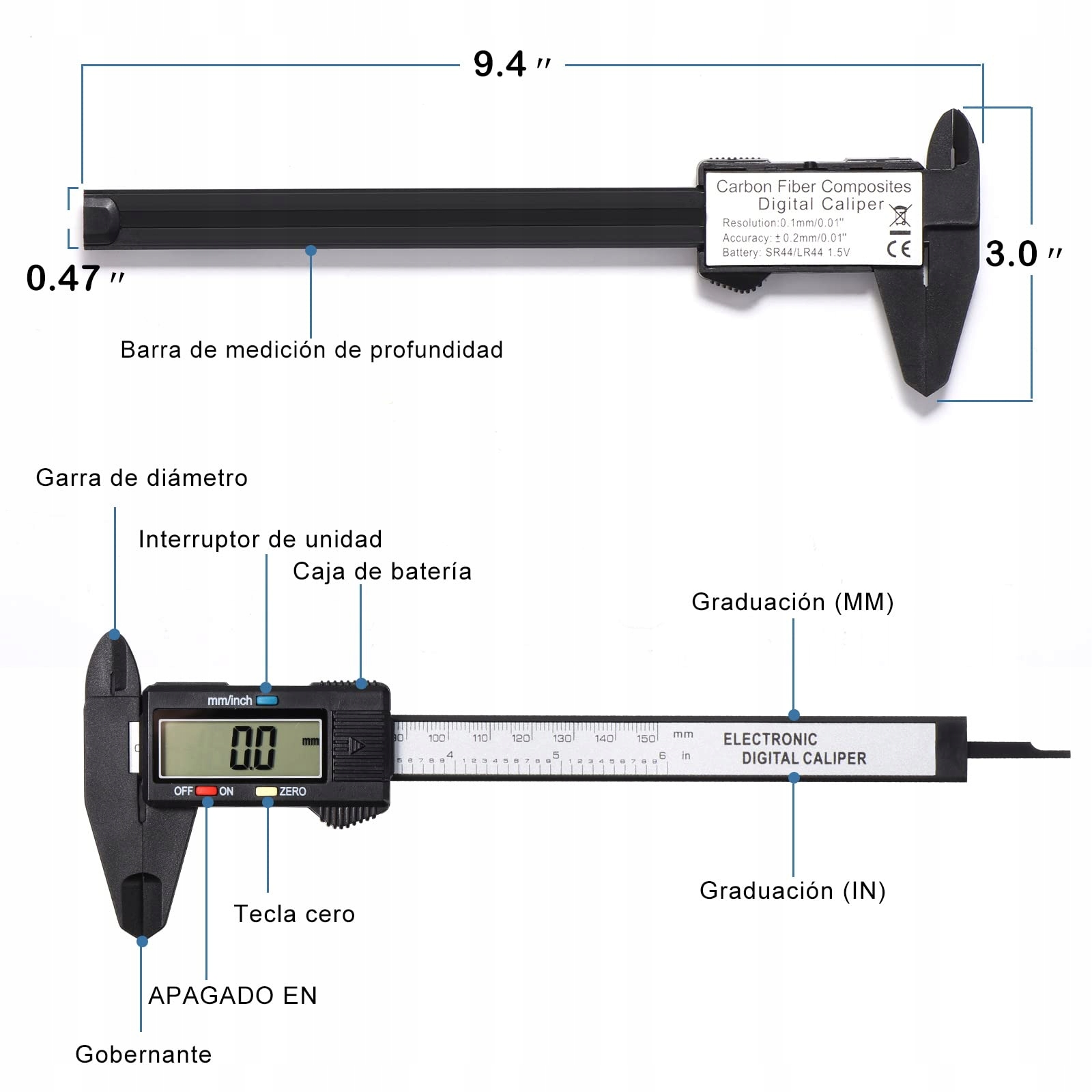 VINABO Cyfrowa Suwmiarka 150mm 6 Cal Elektroniczne Narzędzie Pomiarowe LCD — miniatura 6