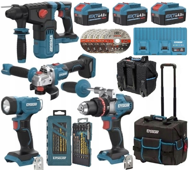 Erbauer G2, Combo 15w1, 3x 4Ah, ERI1078SDS, ERI1083GRD, ERI1107COM, Torba