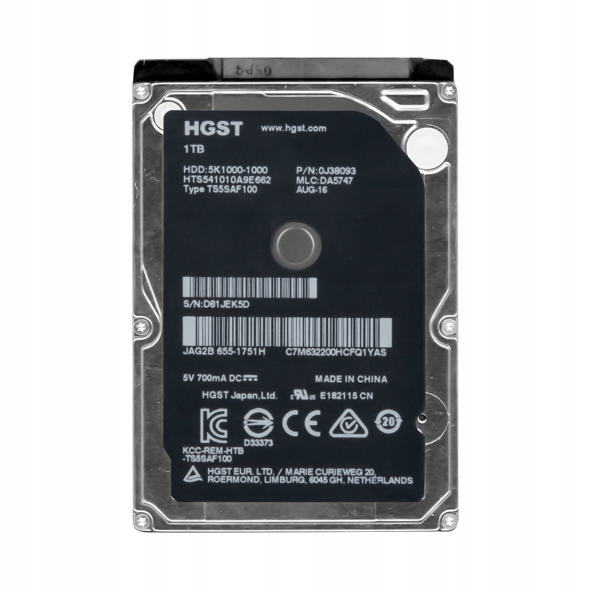 Hgst TravelStar 5K1000 1TB 5.4K 8MB Sata III 2.5'' HTS541010A9E662