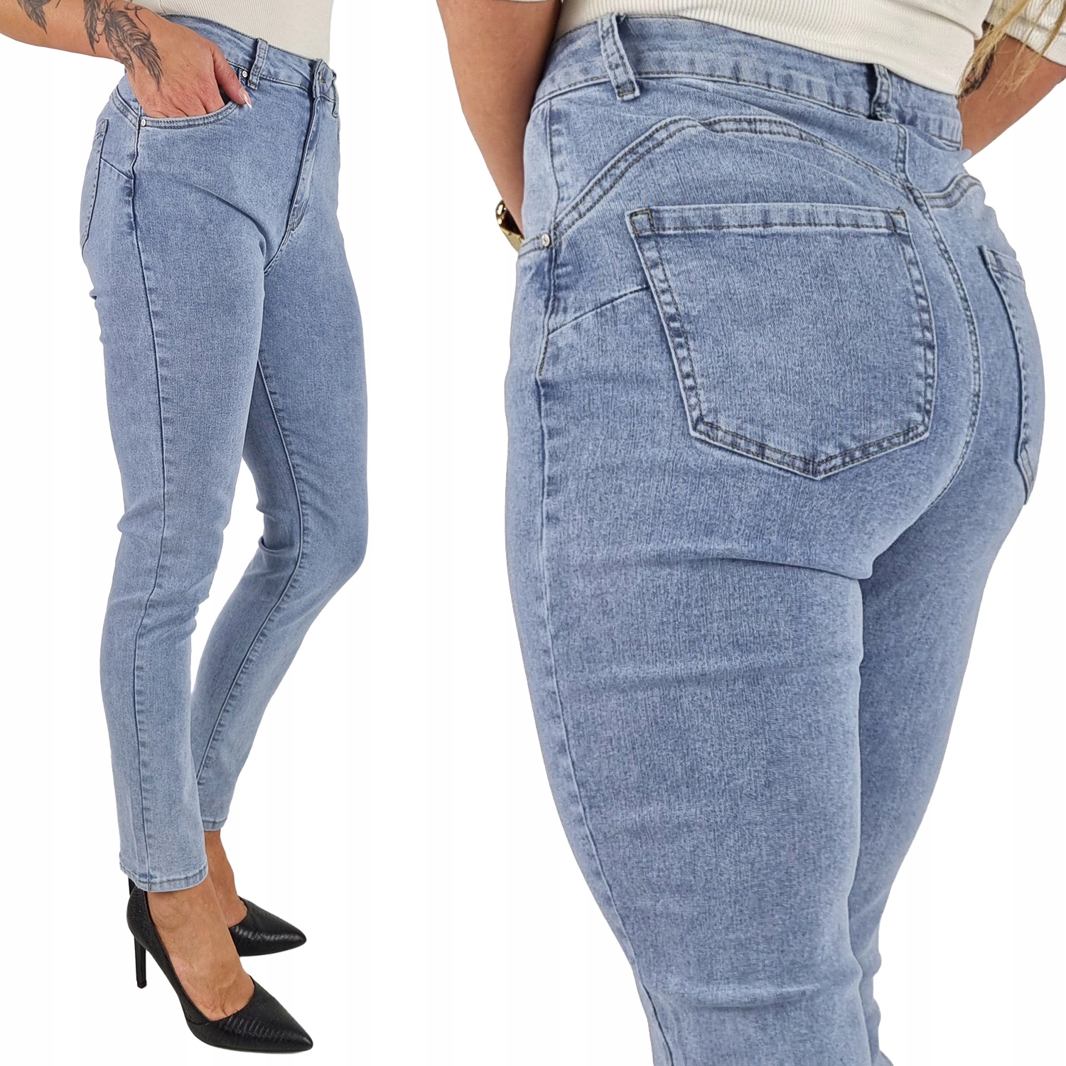 Damskie Spodnie Modelujące Dopasowane Duże Rozmiary Przecierane Blue