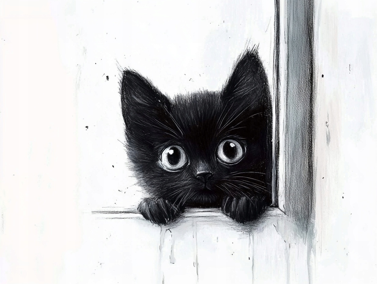 Obraz Na Plátně Canvas Grafika Černá Kočka Kotě Okno Zvědavost 100x75