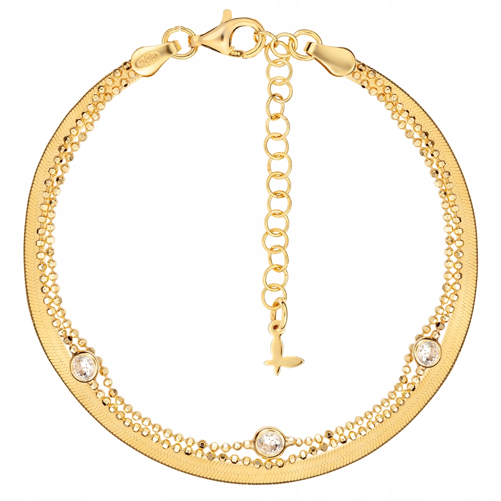 Bransoletka Pozłacana Potrójna Żmijka Łańcuszek Cyrkonie Srebro 925 Sadva