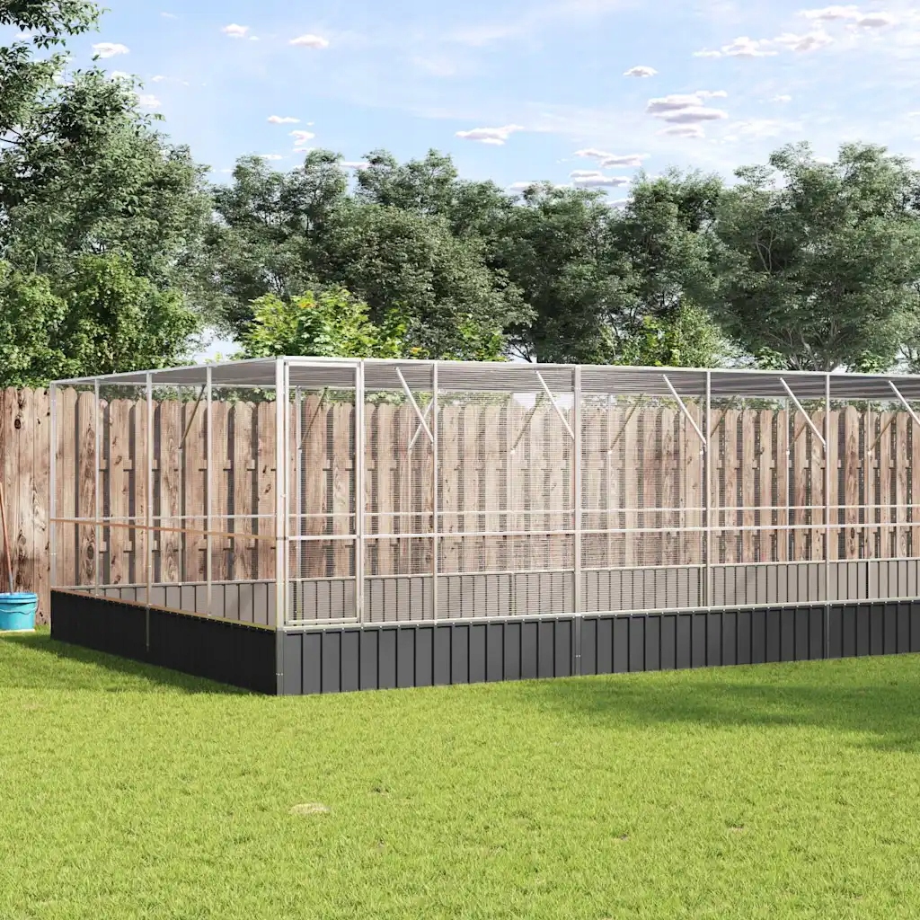 Levně Voliéra s nástavbou stříbrná 1 246 x 414 x 212 cm ocel Stříbrná 3214282